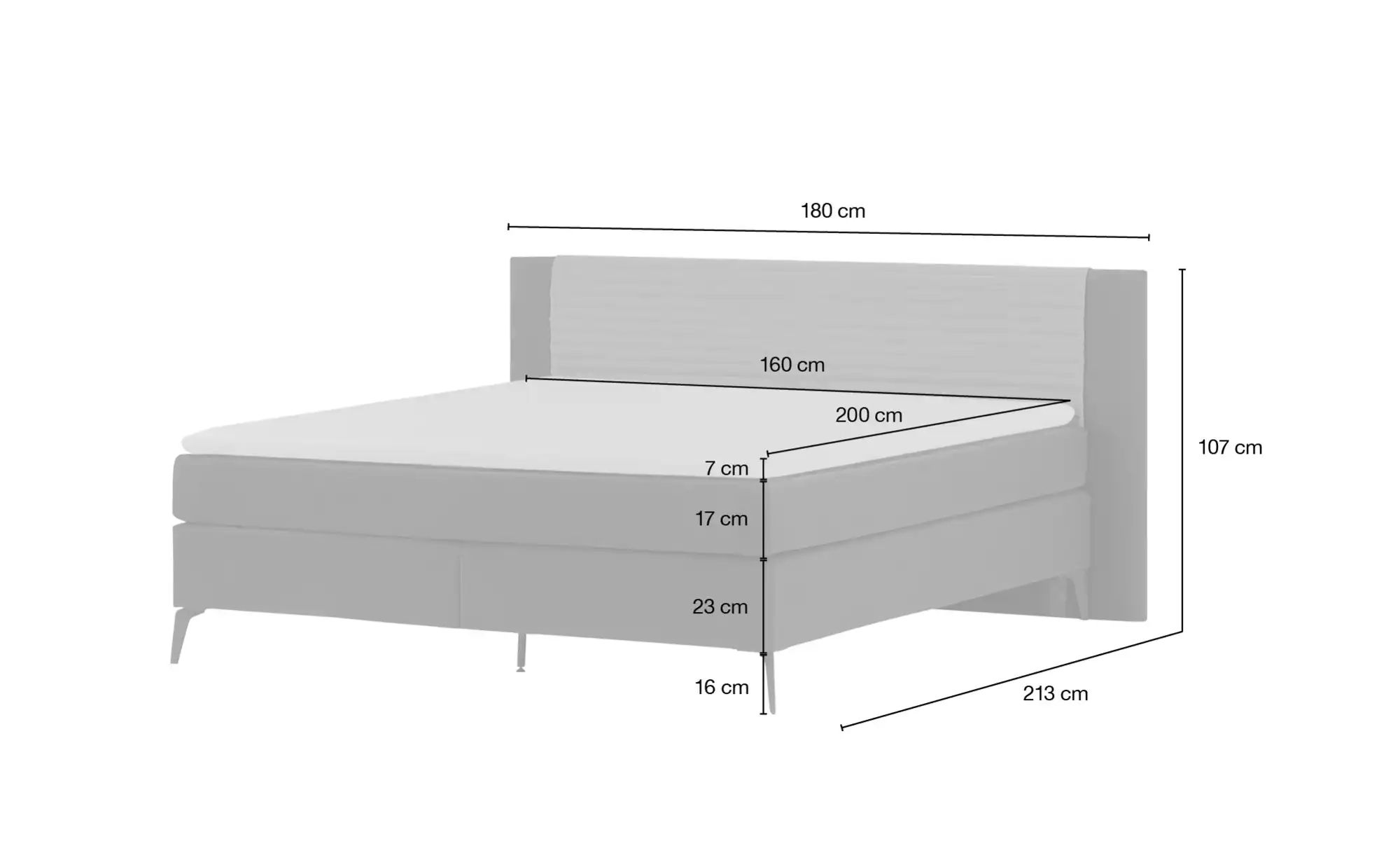 Boxspringbett  Synda ¦ grau ¦ Maße (cm): B: 180 H: 107 Betten > Boxspringbe günstig online kaufen