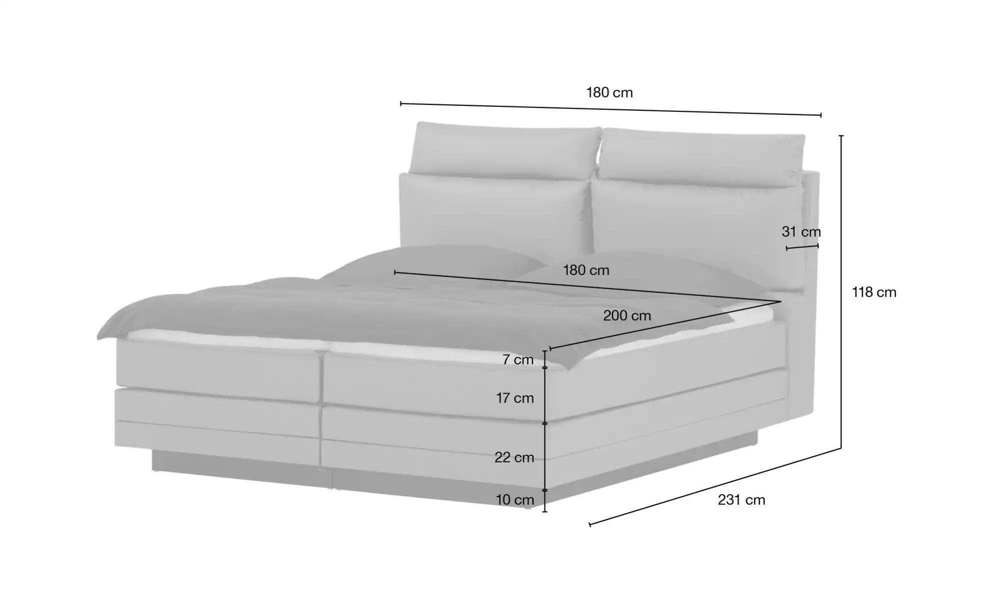 Motor-Boxspringbett  Hardego ¦ weiß ¦ Maße (cm): B: 180 H: 118 Betten > Box günstig online kaufen