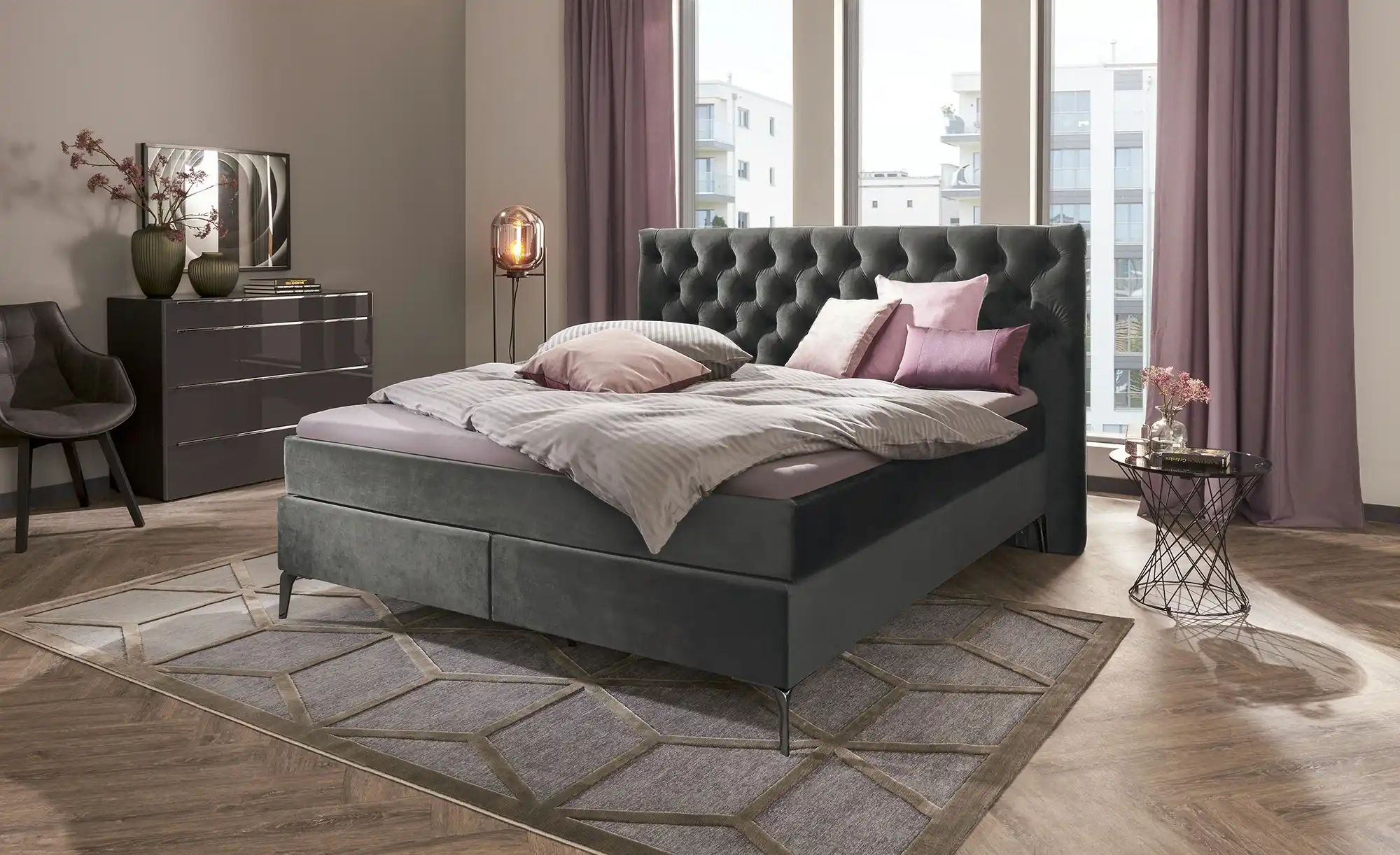 Boxspringbett  Laesa ¦ grau ¦ Maße (cm): B: 160 H: 122 Betten > Einzelbette günstig online kaufen