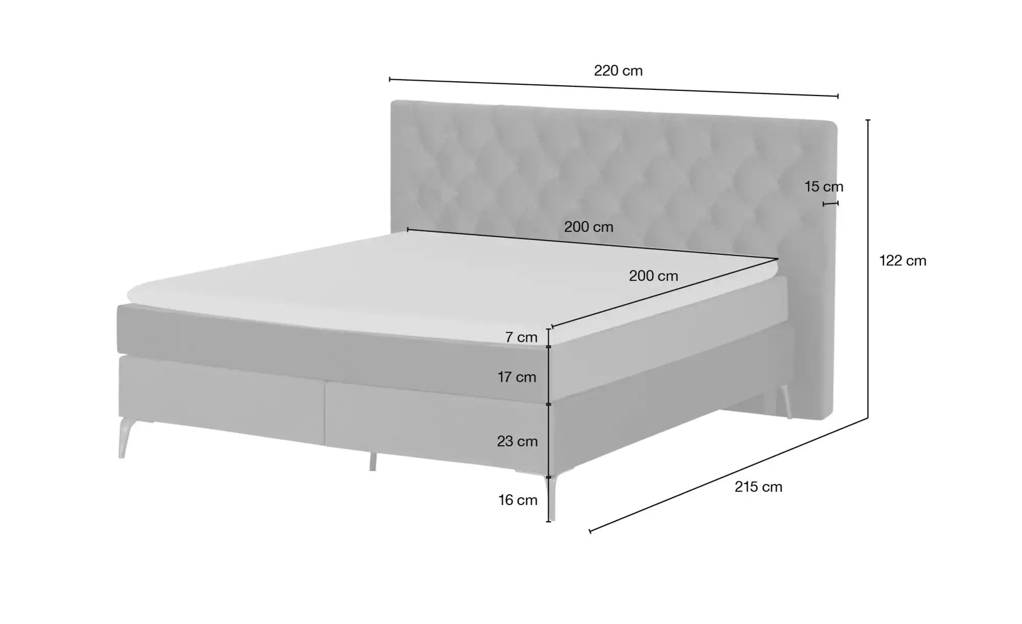 Wohnwert Boxspringbett  Laesa ¦ grau ¦ Maße (cm): B: 220 H: 122 Betten > Bo günstig online kaufen
