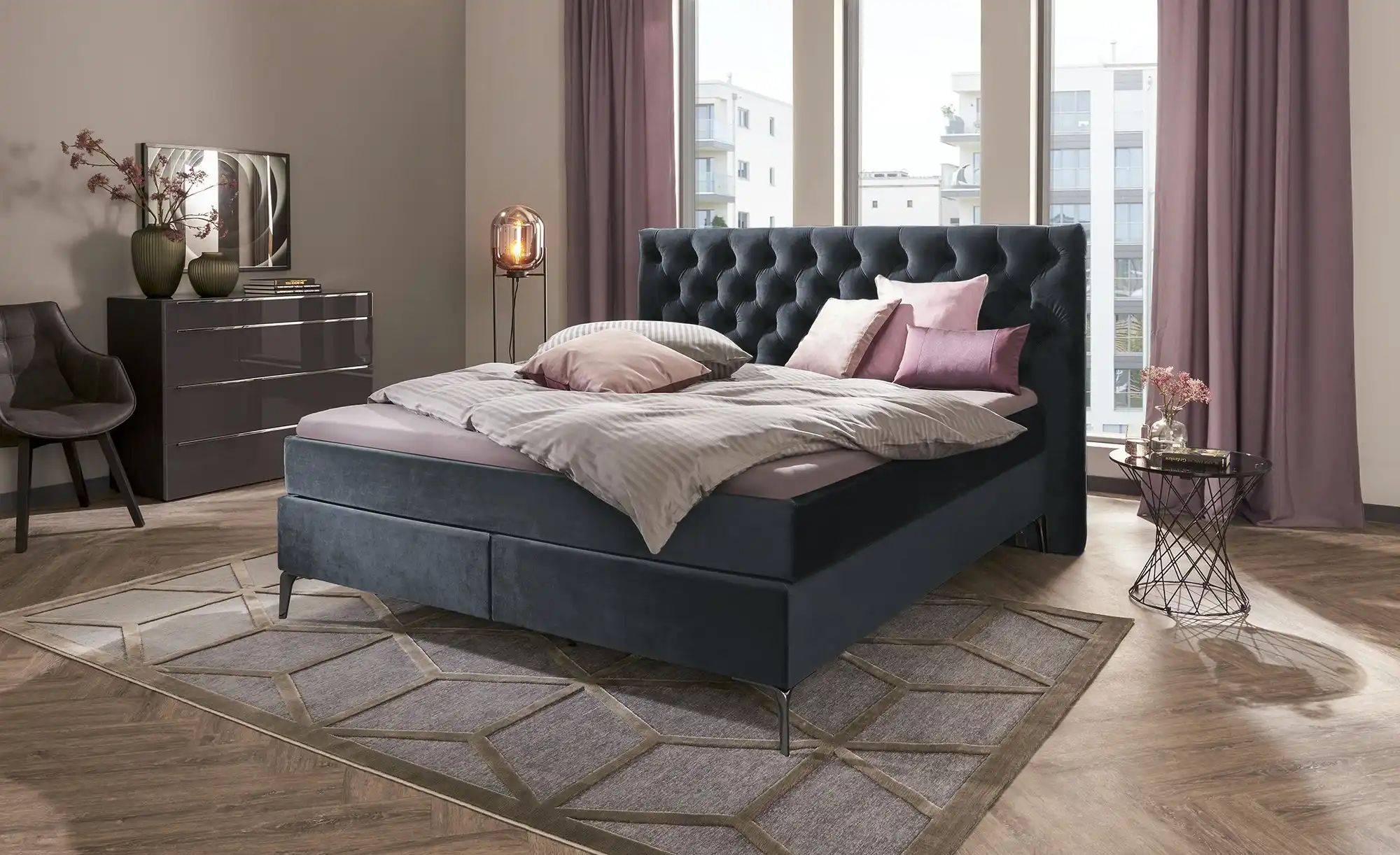 Thumbnail - Wohnwert Boxspringbett Laesa ¦ blau ¦ Maße (cm): B: 200 H: 122 Betten > Boxspringbetten > Boxspringbetten 180x200 - Höf...