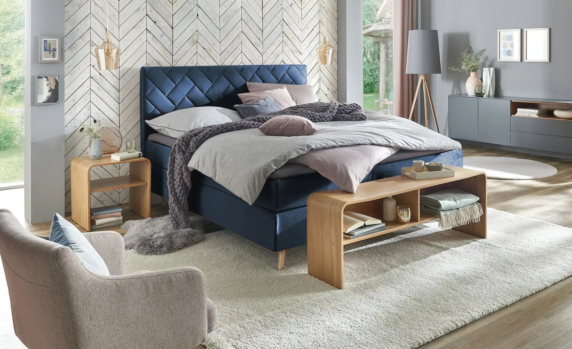 Boxspringbett  Weave ¦ blau ¦ Maße (cm): B: 160 H: 122 Betten > Boxspringbe günstig online kaufen