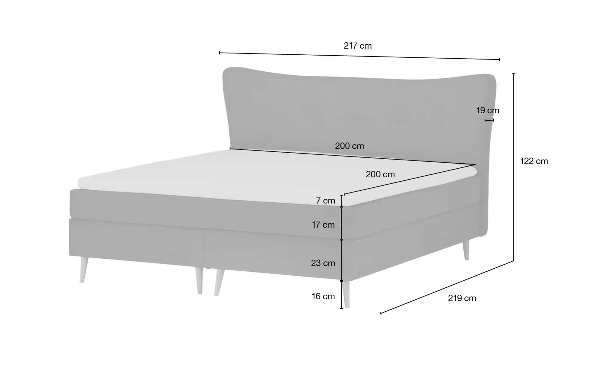 Boxspringbett  Ferill ¦ grau ¦ Maße (cm): B: 217 H: 122 Betten > Boxspringb günstig online kaufen