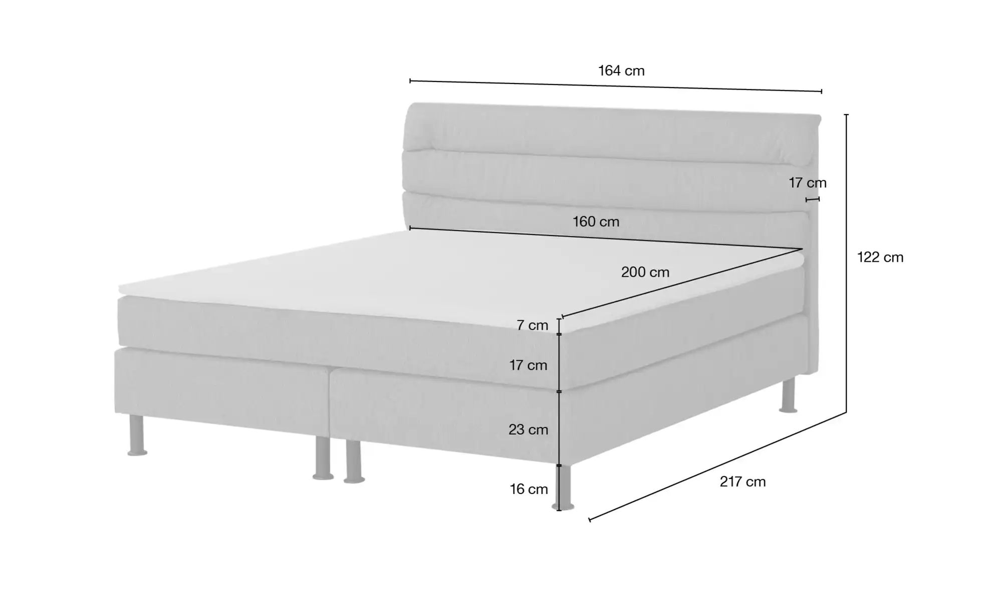 Boxspringbett  Lina ¦ grau ¦ Maße (cm): B: 164 H: 122 Betten > Boxspringbet günstig online kaufen