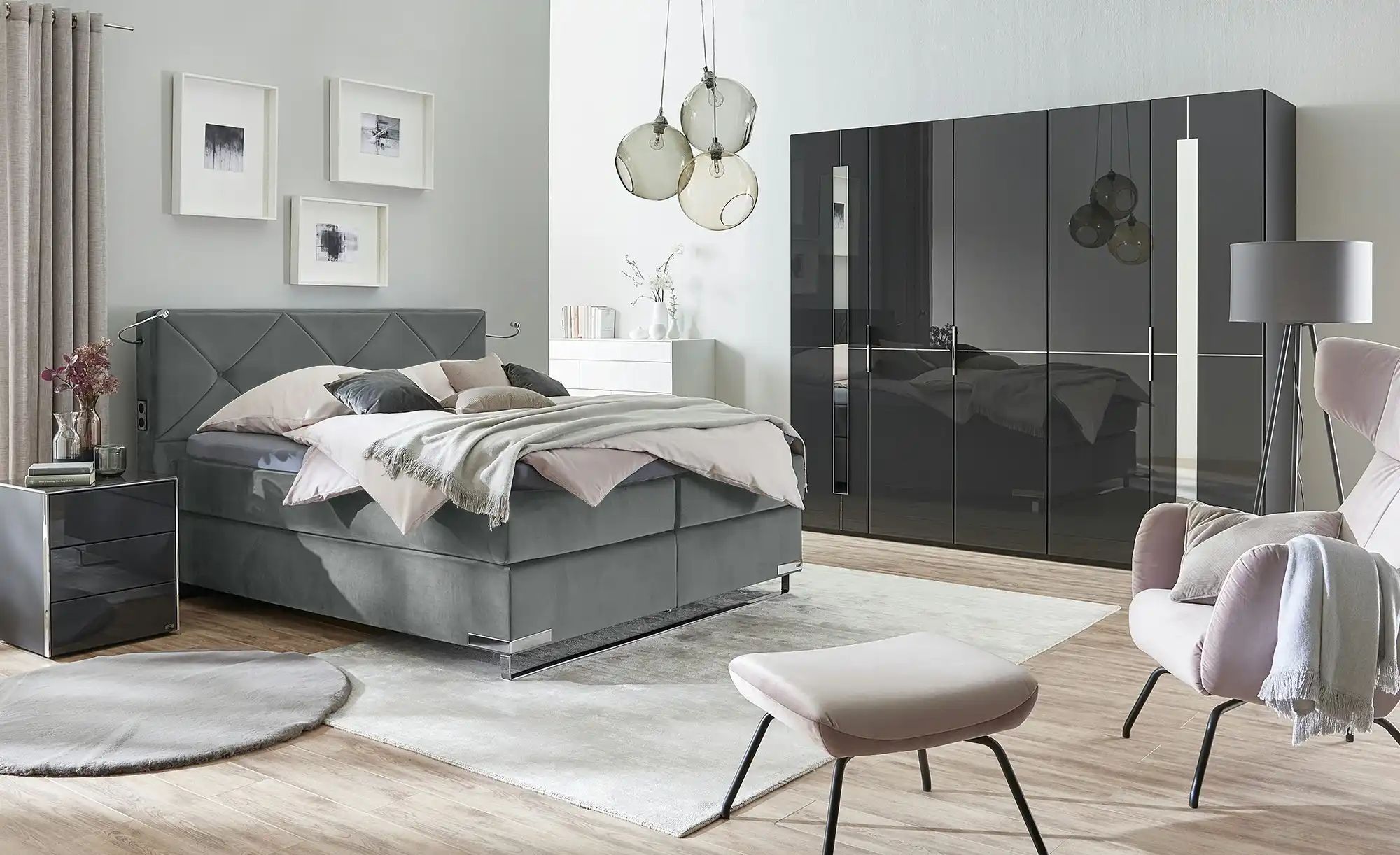 Thumbnail - Musterring Boxspringbett Premiumversion Dubai ¦ grau ¦ Maße (cm): B: 217 H: 124 Betten > Boxspringbetten - Höffner