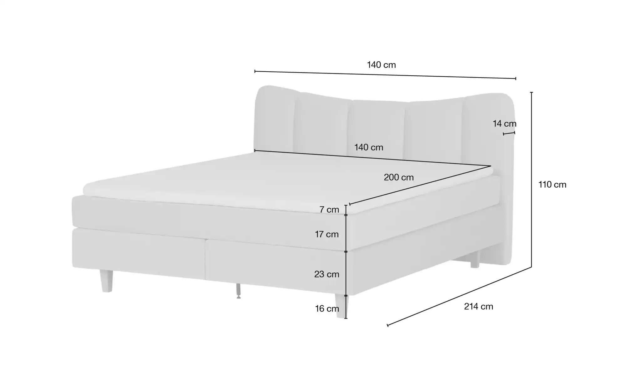 Boxspringbett  Dalur ¦ rosa/pink ¦ Maße (cm): B: 140 H: 110 Betten > Einzel günstig online kaufen