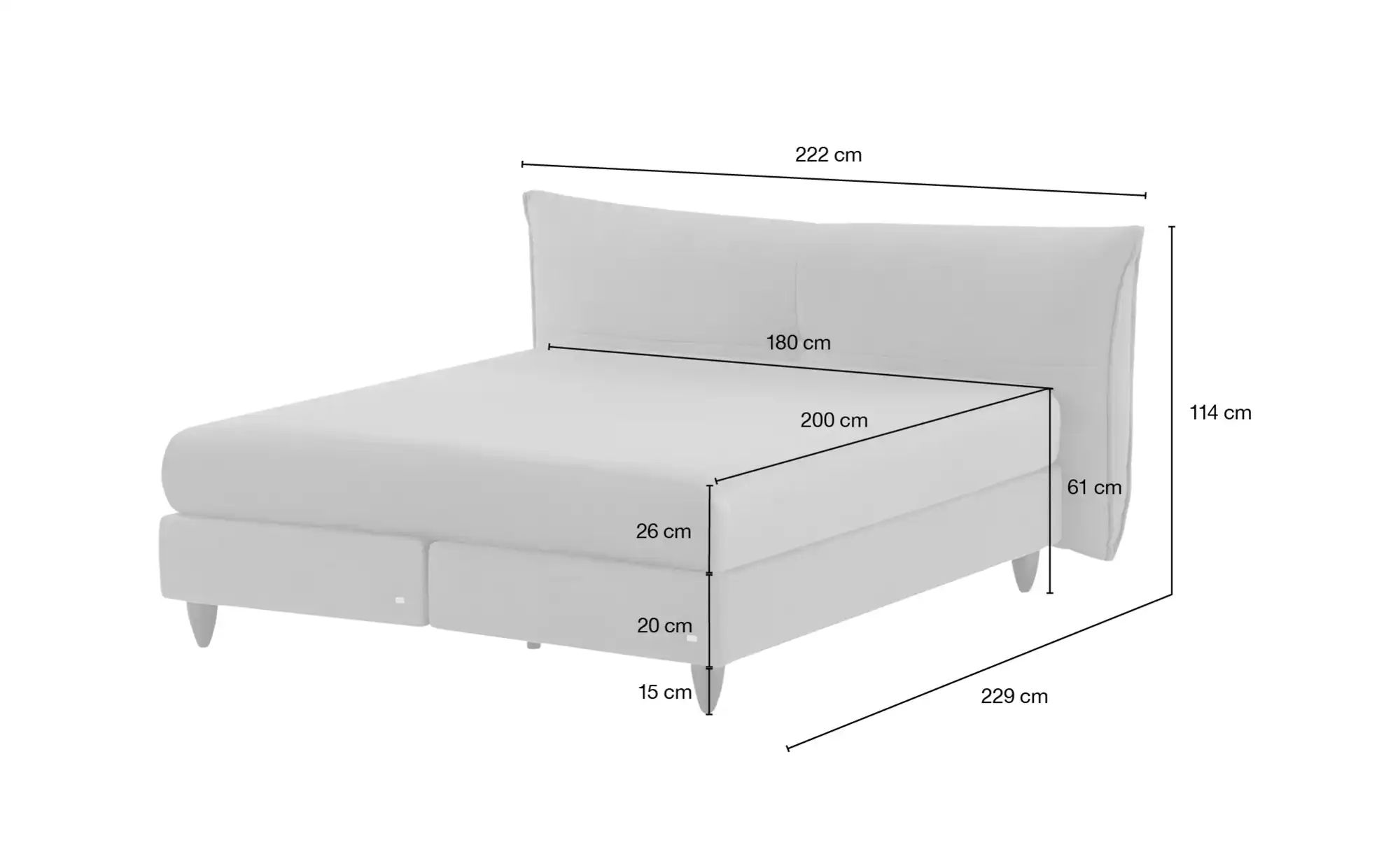 RUF Boxspringbett  Senta K ¦ grau ¦ Maße (cm): B: 222 H: 119 Betten > Boxsp günstig online kaufen