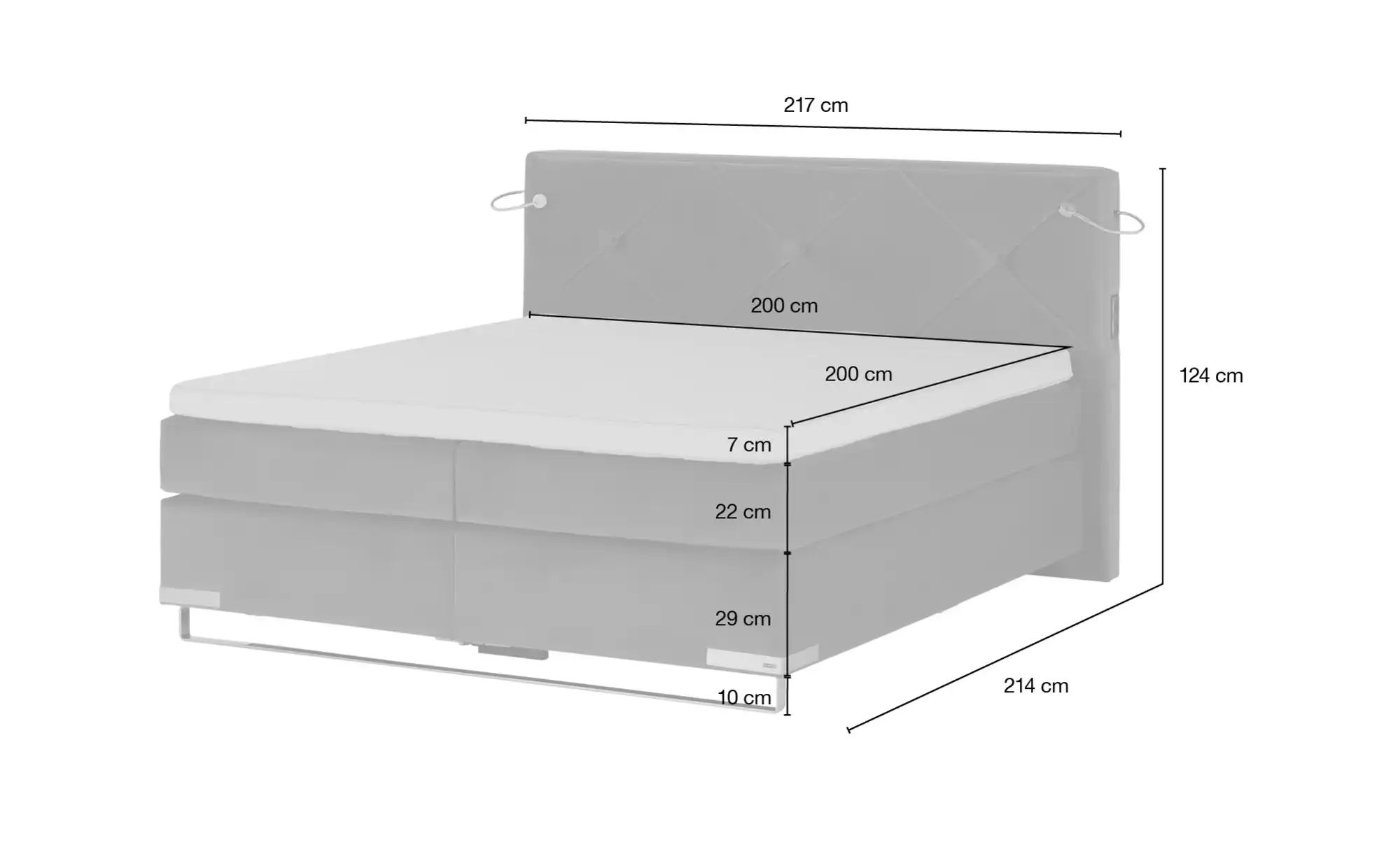 Gallery M Boxspringbett Premiumversion Dubai ¦ grau ¦ Maße (cm): B: 217 H: günstig online kaufen