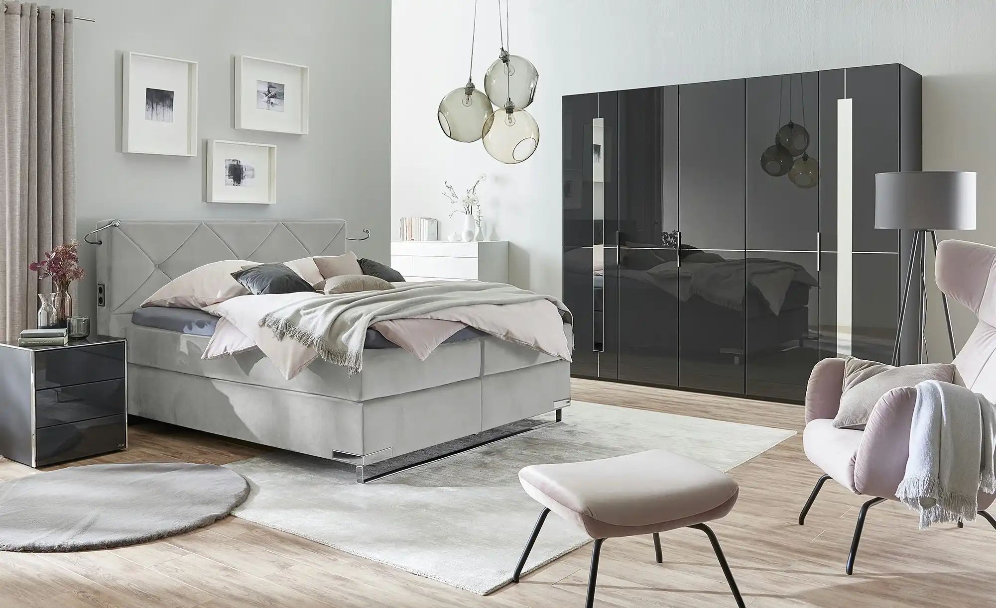 Thumbnail - Musterring Boxspringbett Premiumversion Dubai ¦ grau ¦ Maße (cm): B: 217 H: 124 Betten > Boxspringbetten - Höffner