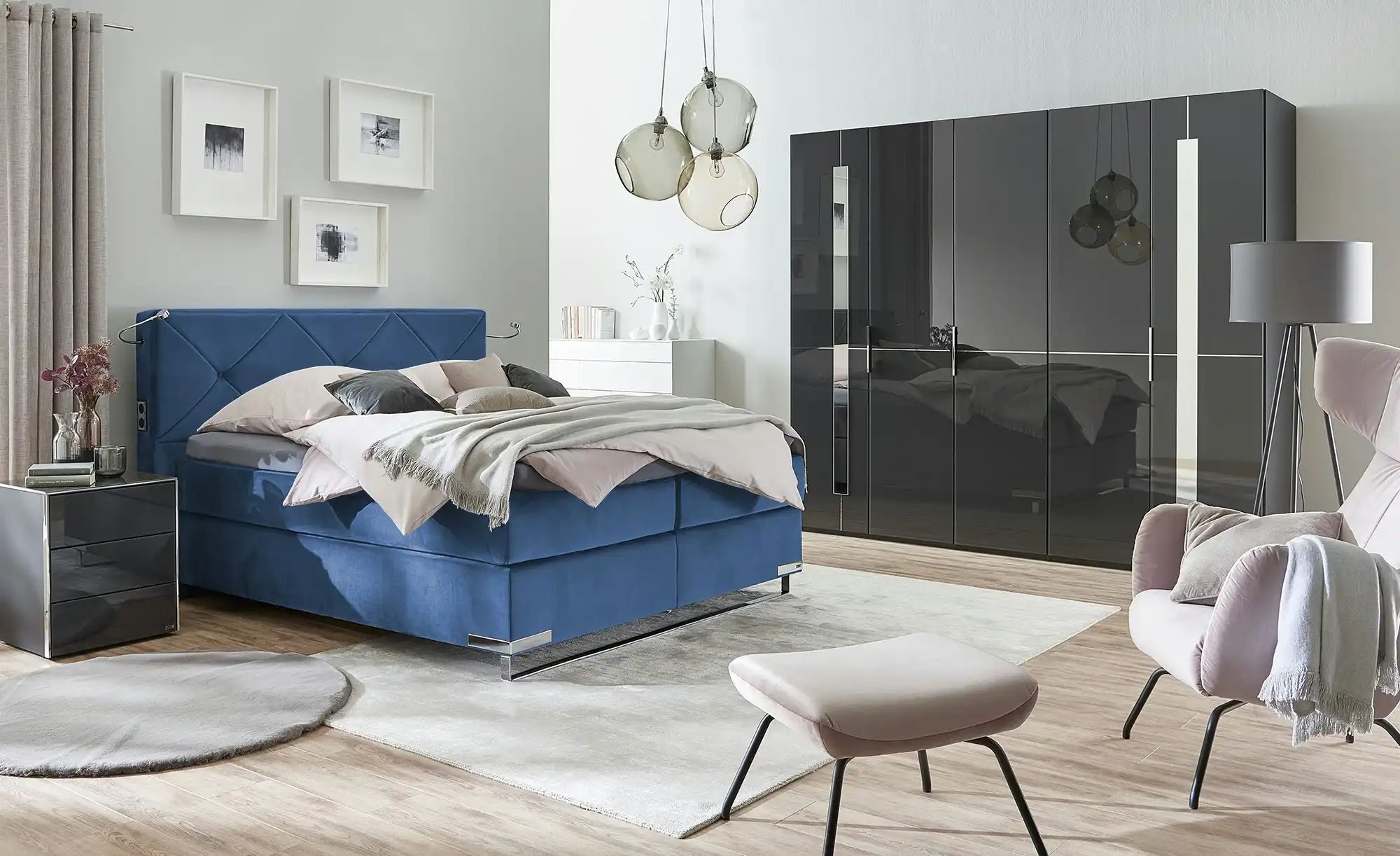 Thumbnail - Musterring Boxspringbett Premiumversion Dubai ¦ blau ¦ Maße (cm): B: 197 H: 124 Betten > Boxspringbetten > Boxspringbett...