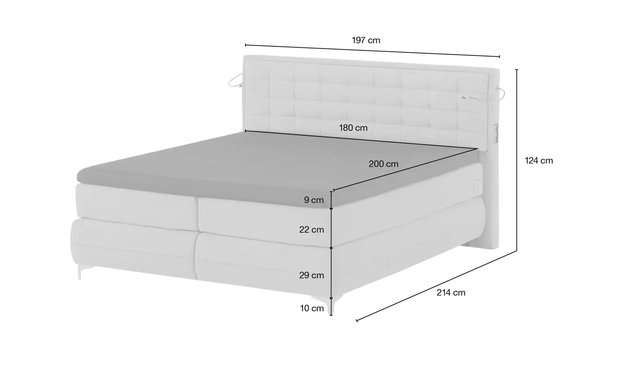 Gallery M Boxspringbett Premiumversion Dubai ¦ grau ¦ Maße (cm): B: 197 H: günstig online kaufen