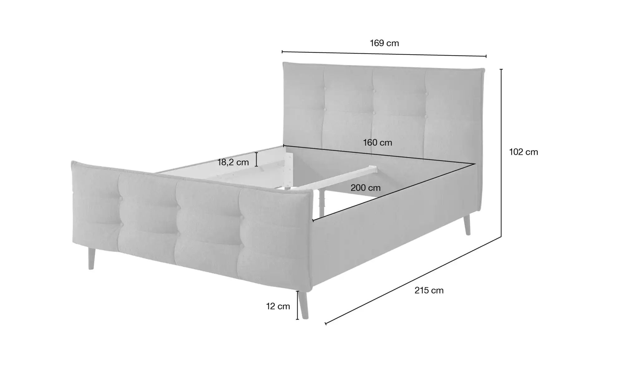 meinBett Polsterbettgestell  Mariano B ¦ grau ¦ Maße (cm): B: 169 H: 108 Be günstig online kaufen