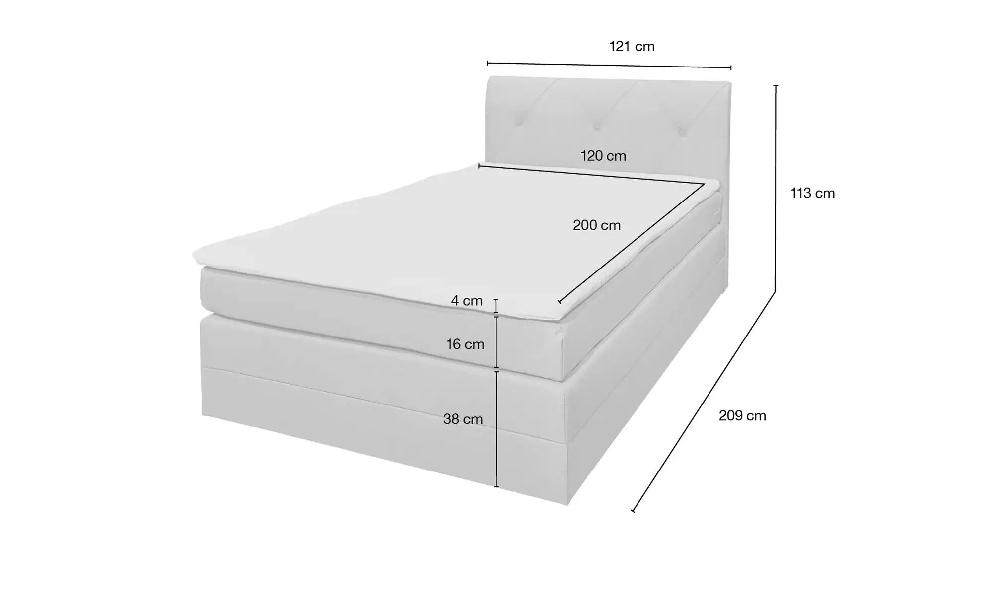 uno Boxspringbett mit Bettkasten Clay ¦ grau ¦ Maße (cm): B: 121 H: 113 Bet günstig online kaufen