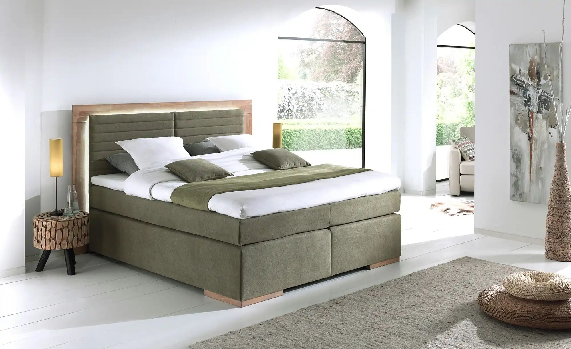 uno Massivholz-Boxspringbett mit LED-Beleuchtung Marlow ¦ grün ¦ Maße (cm): günstig online kaufen