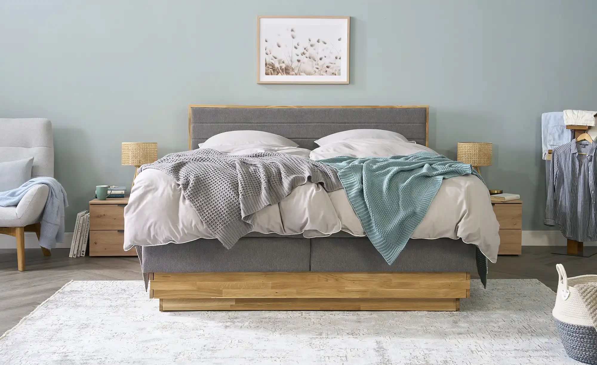 Thumbnail - uno Massivholz-Boxspringbett mit Bettkasten Morgan ¦ grau ¦ Maße (cm): B: 204 H: 113 Betten > Boxspringbetten - Höffner