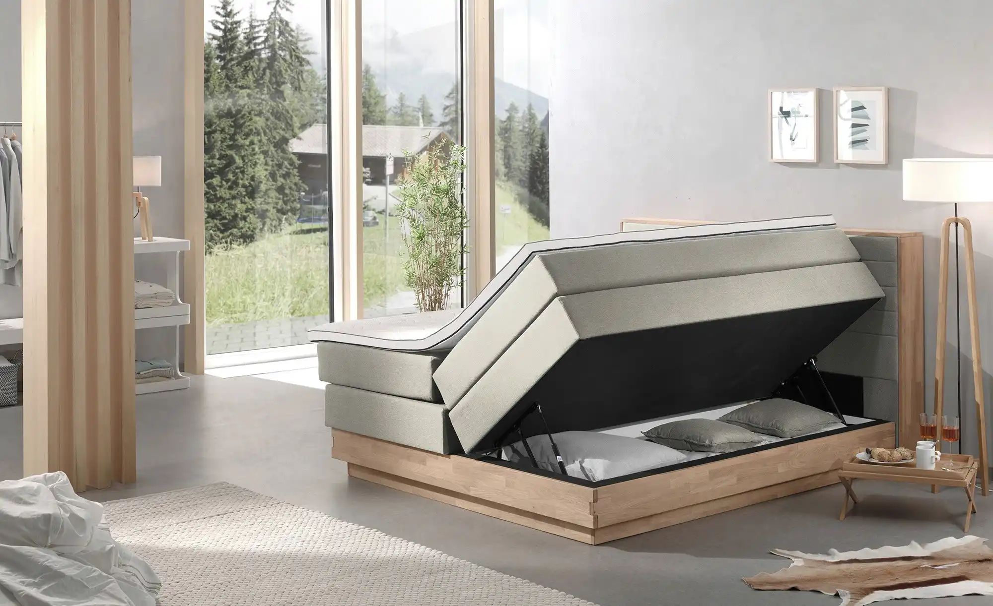 Thumbnail - uno Massivholz-Boxspringbett mit Bettkasten Morgan ¦ beige ¦ Maße (cm): B: 164 H: 113 Betten > Komfortbetten - Höffner