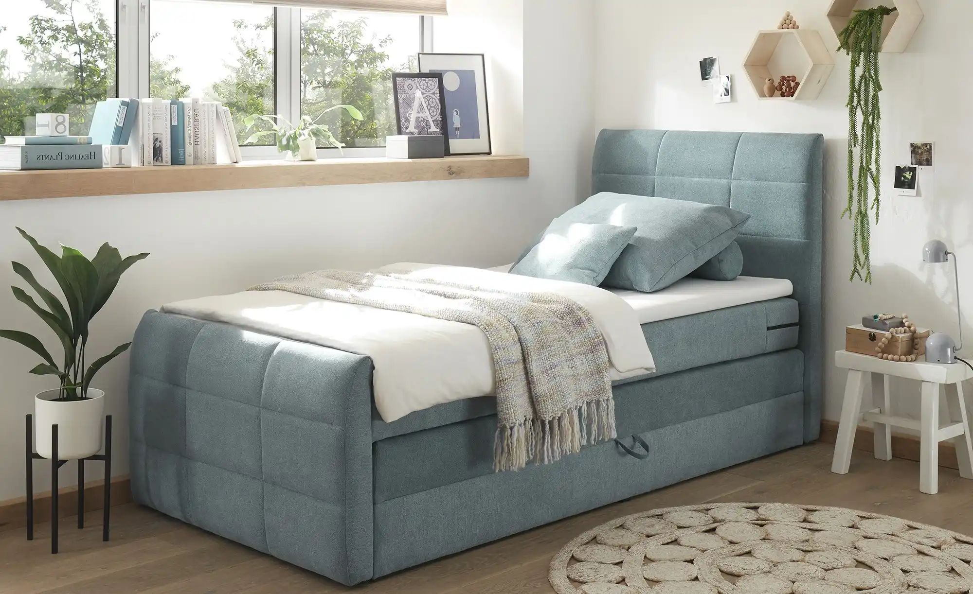 uno Boxspringbett mit Bettkasten Kosmo ¦ blau ¦ Maße (cm): B: 123 H: 113 Be günstig online kaufen