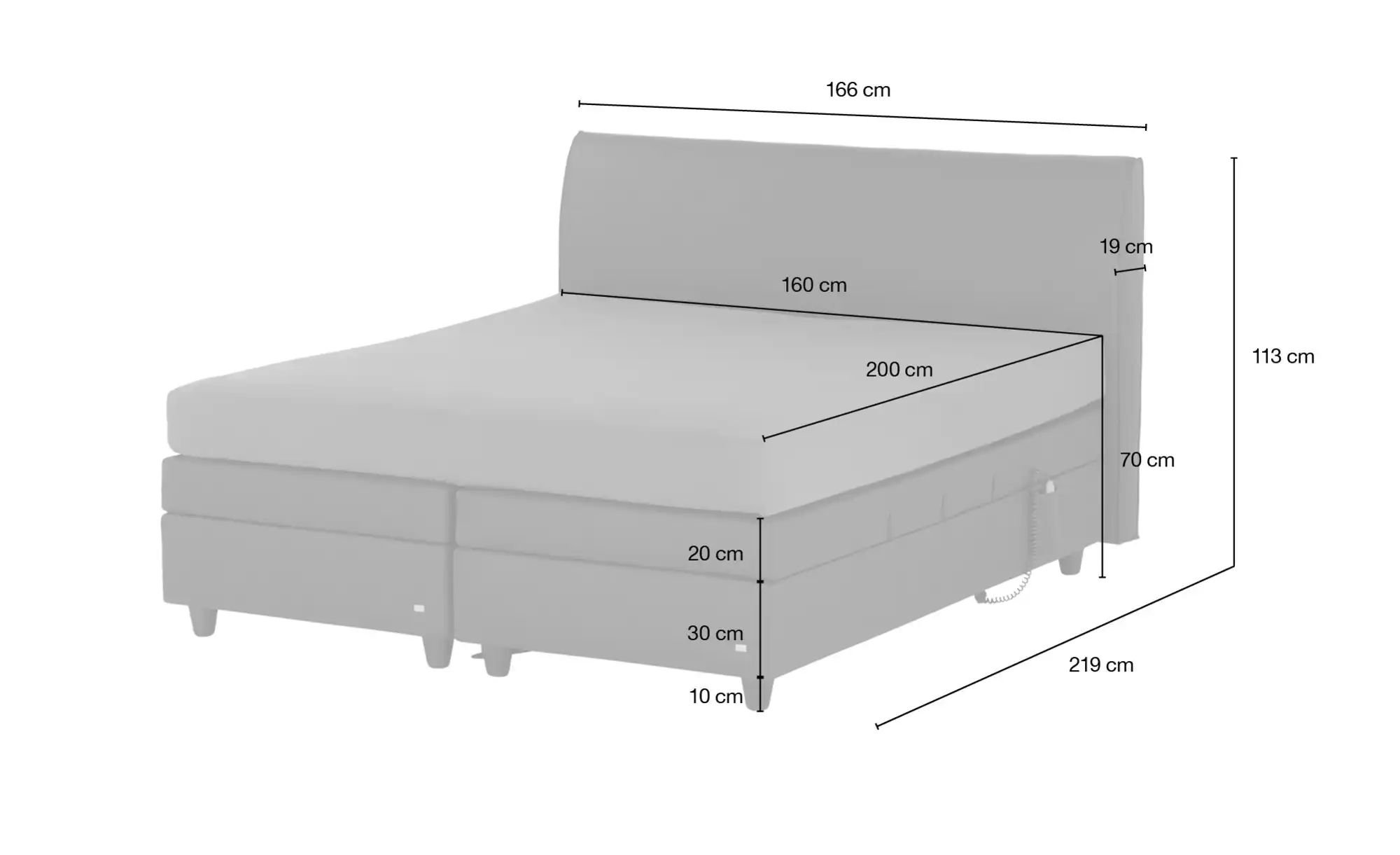 RUF Motor-Boxspringbett  Mercata ¦ grau ¦ Maße (cm): B: 166 H: 113 Betten > günstig online kaufen