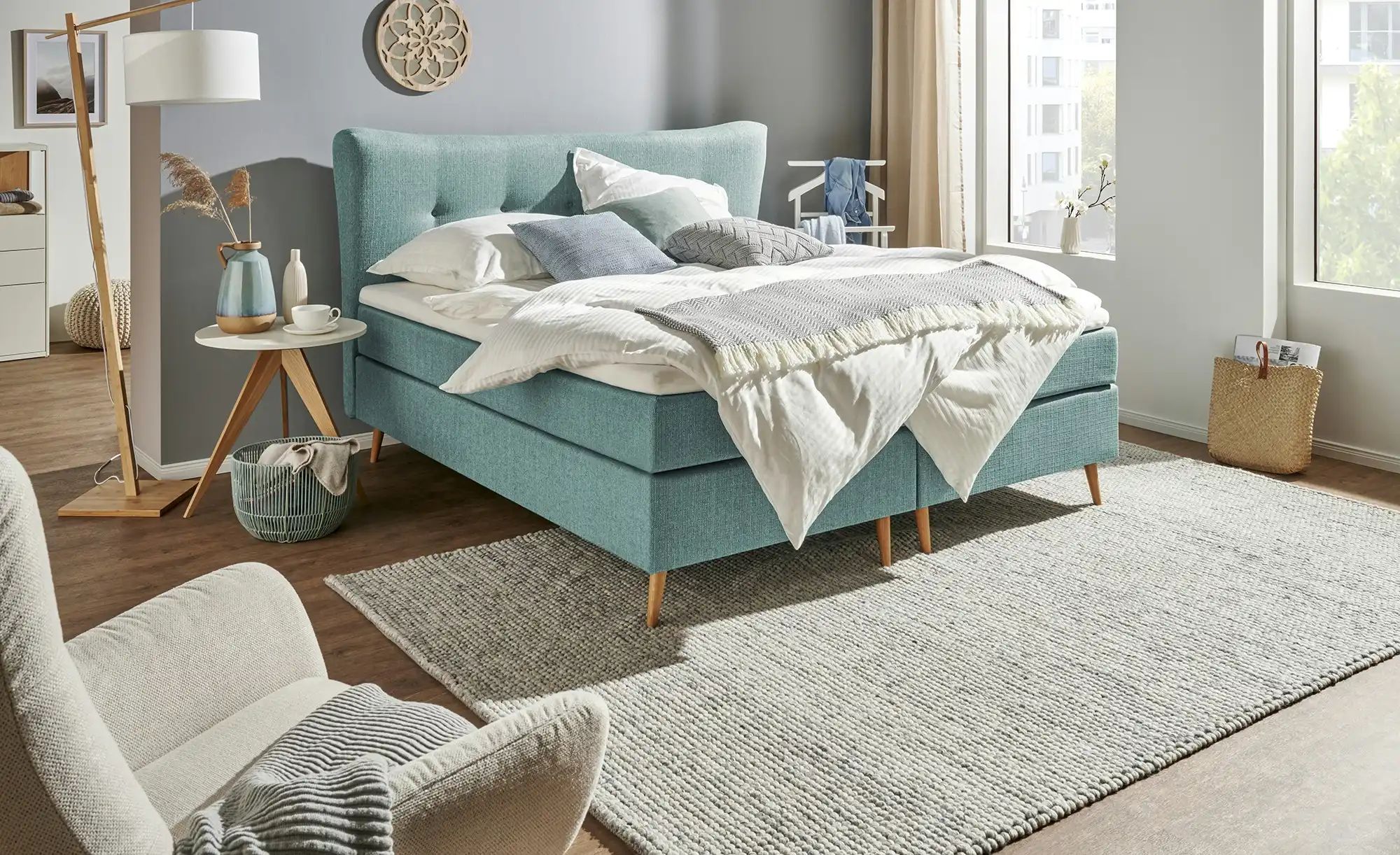 Boxspringbett  Ferill ¦ blau ¦ Maße (cm): B: 197 H: 122 Betten > Boxspringb günstig online kaufen