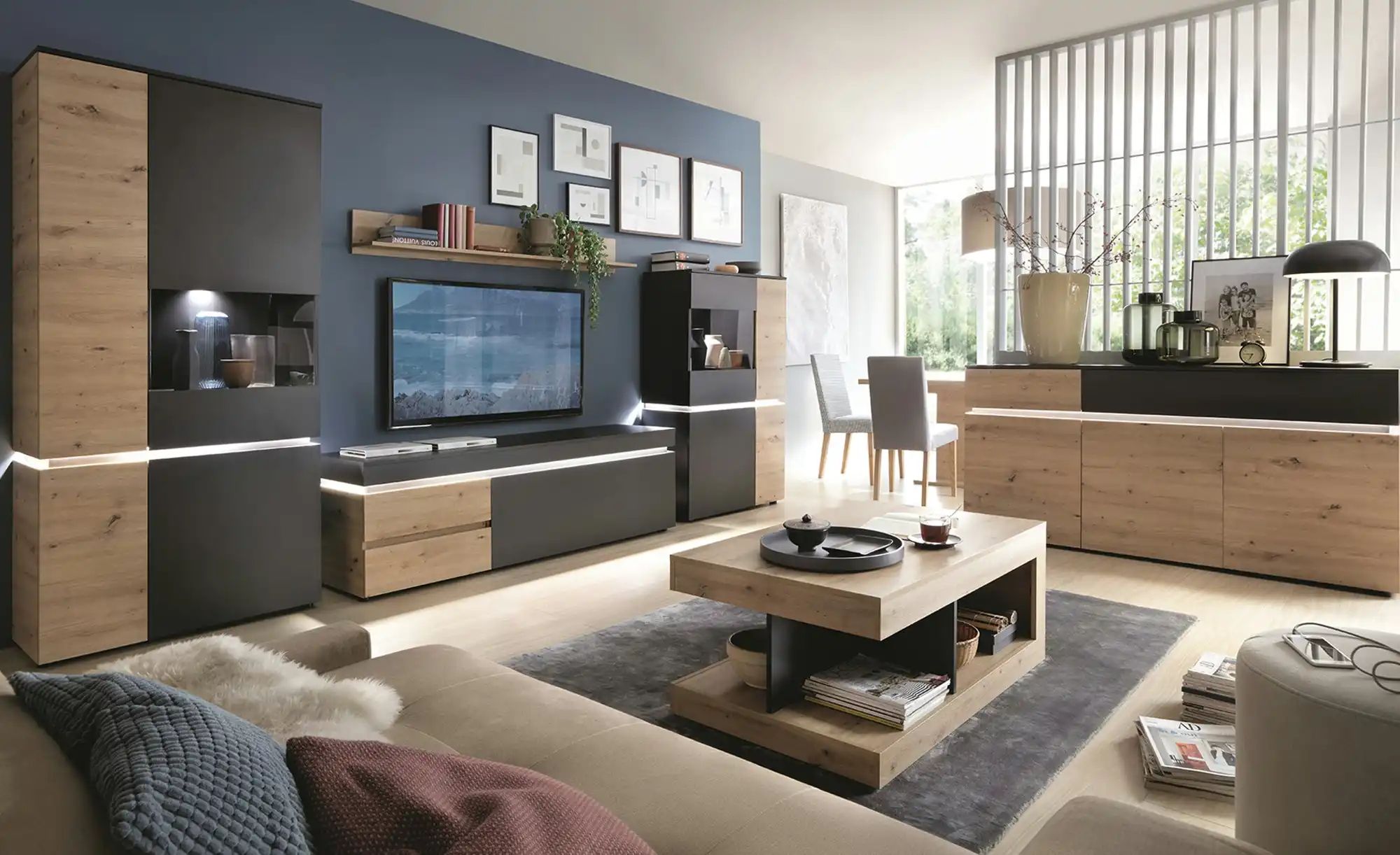 Vitrine Soft-Close Luci ¦ grau ¦ Maße (cm): B: 91 H: 199 T: 40.0 Schränke > günstig online kaufen