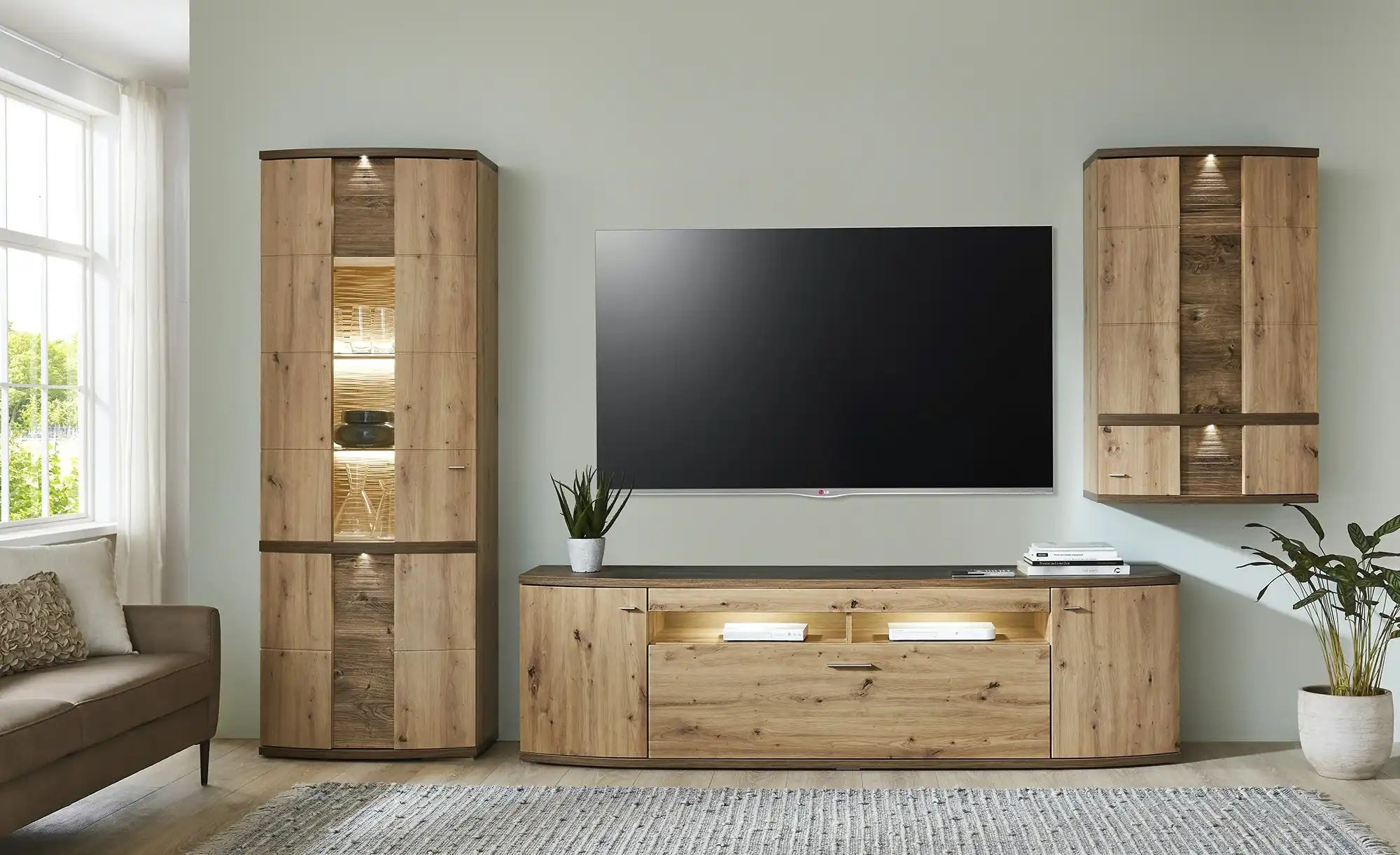uno Wohnwand  Gabbro ¦ holzfarben ¦ Maße (cm): B: 357 H: 209 T: 50.0 Kommod günstig online kaufen