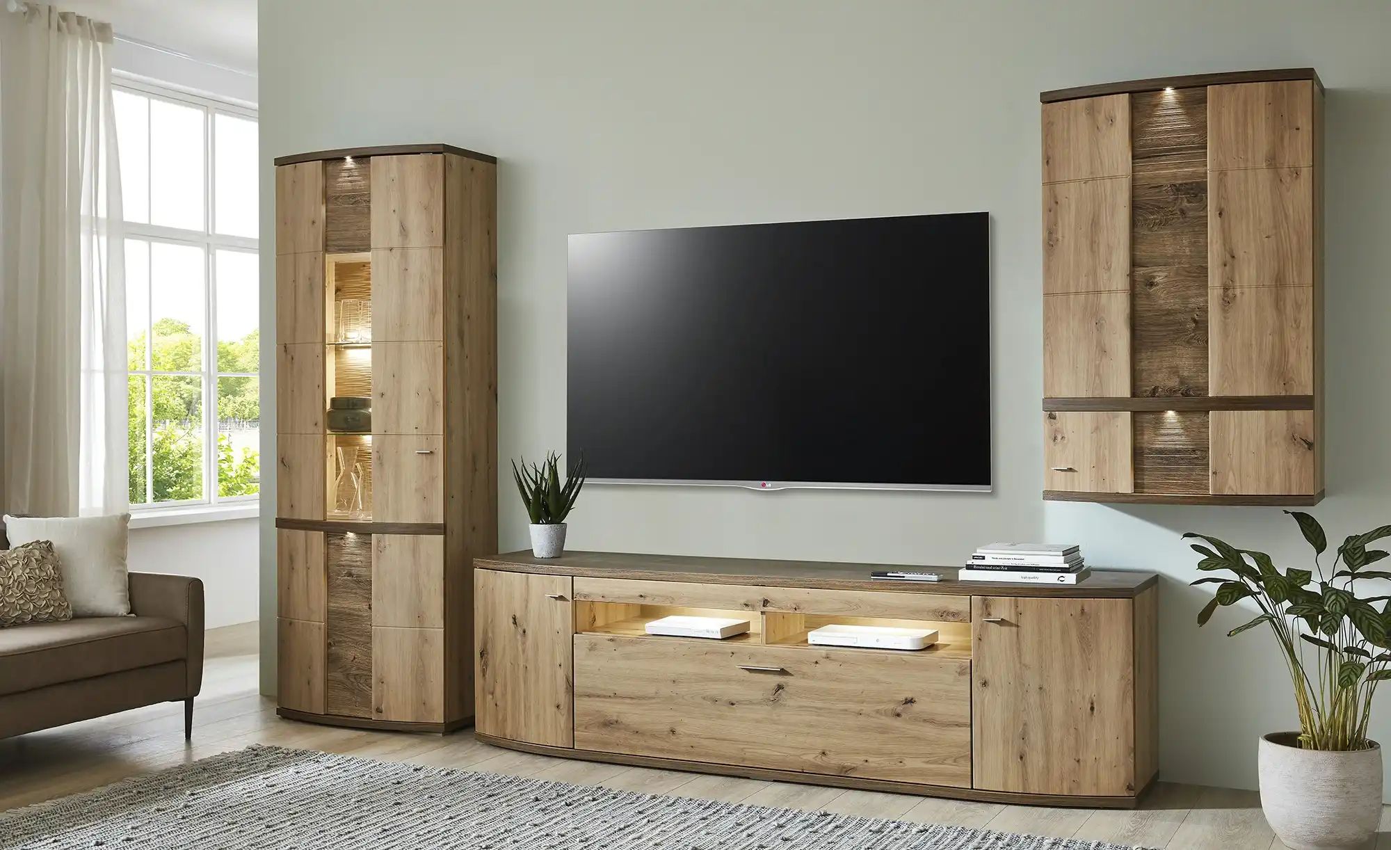 Thumbnail - uno Wohnwand  Gabbro ¦ holzfarben ¦ Maße (cm): B: 357 H: 209 T: 50.0 Kommoden & Sideboards > Wohnwände - Höffner