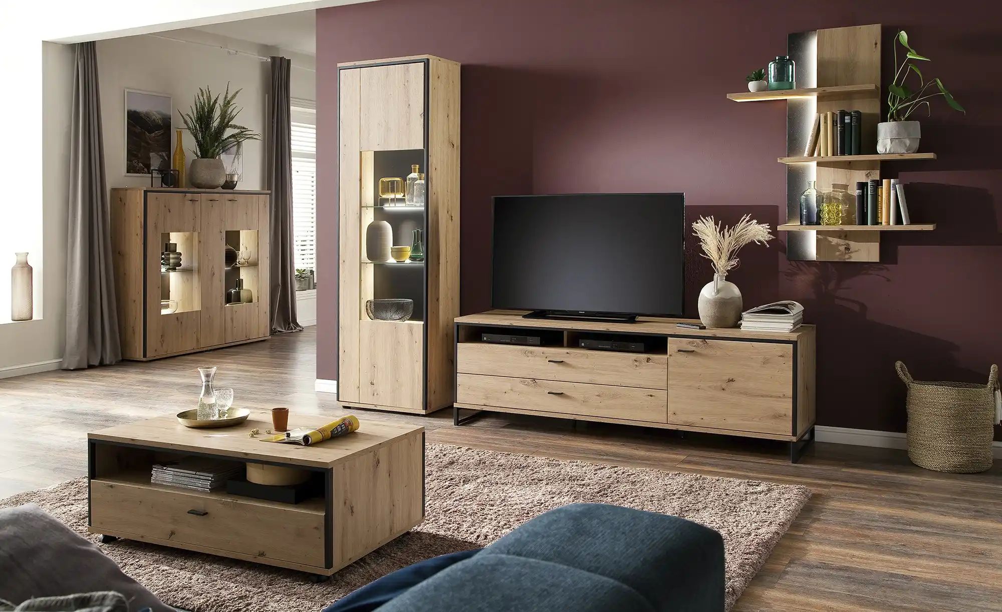 Thumbnail - uno Wohnkombination  Argon ¦ holzfarben ¦ Maße (cm): B: 307 H: 210 T: 50.0 Kommoden & Sideboards > Wohnwände - Höffner