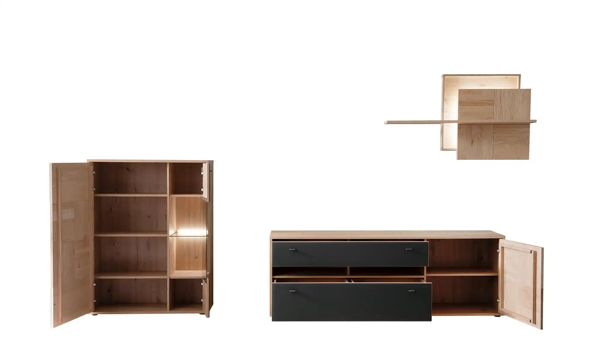 Wohnkombination  Lavia ¦ holzfarben ¦ Maße (cm): B: 328 H: 193 T: 50.0 Komm günstig online kaufen