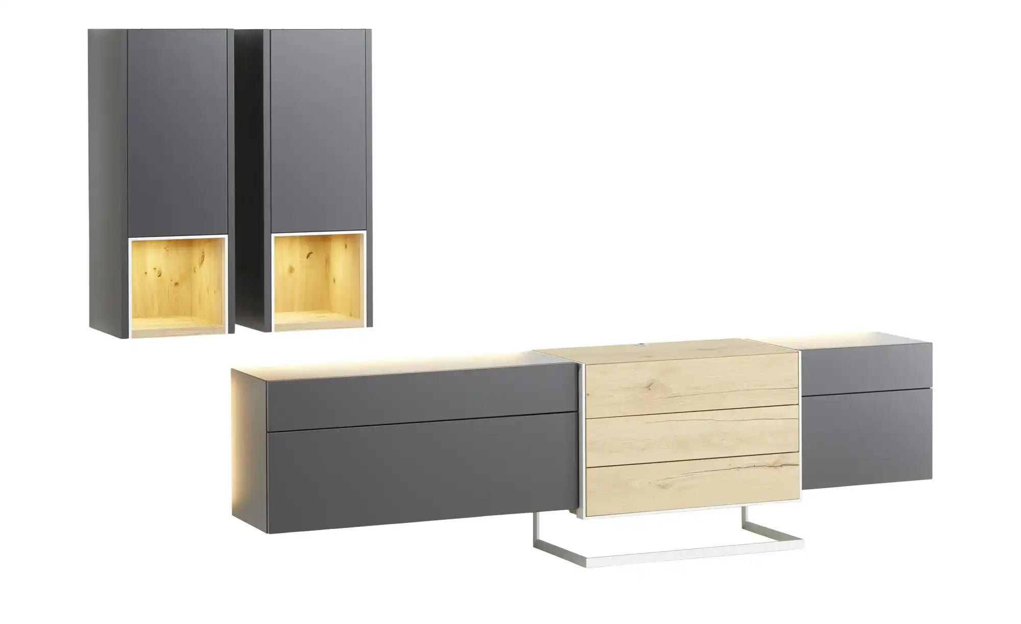 Thumbnail - Wohnwert Wohnwand  Media Design ¦ schwarz ¦ Maße (cm): B: 273 H: 198 T: 48.0 Kommoden & Sideboards > Wohnwände - Höffner