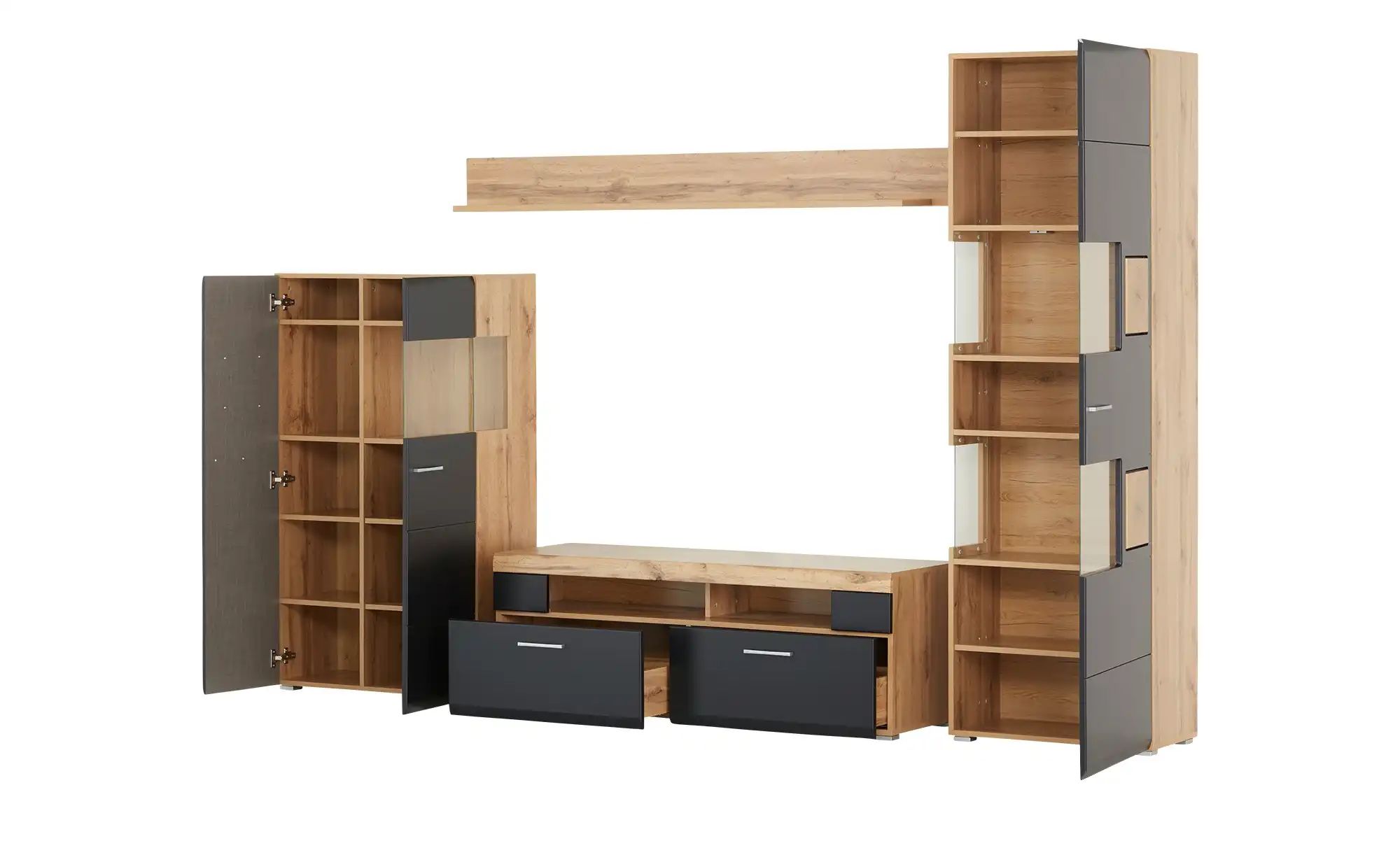 Wohnwand  Cortina ¦ schwarz ¦ Maße (cm): B: 325 H: 205 T: 47.0 Kommoden & S günstig online kaufen