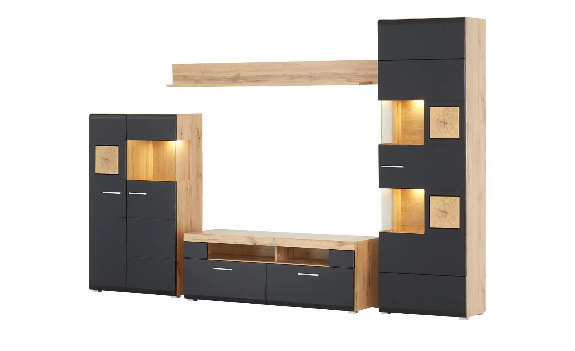 Wohnwand  Cortina ¦ schwarz ¦ Maße (cm): B: 325 H: 205 T: 47.0 Kommoden & S günstig online kaufen