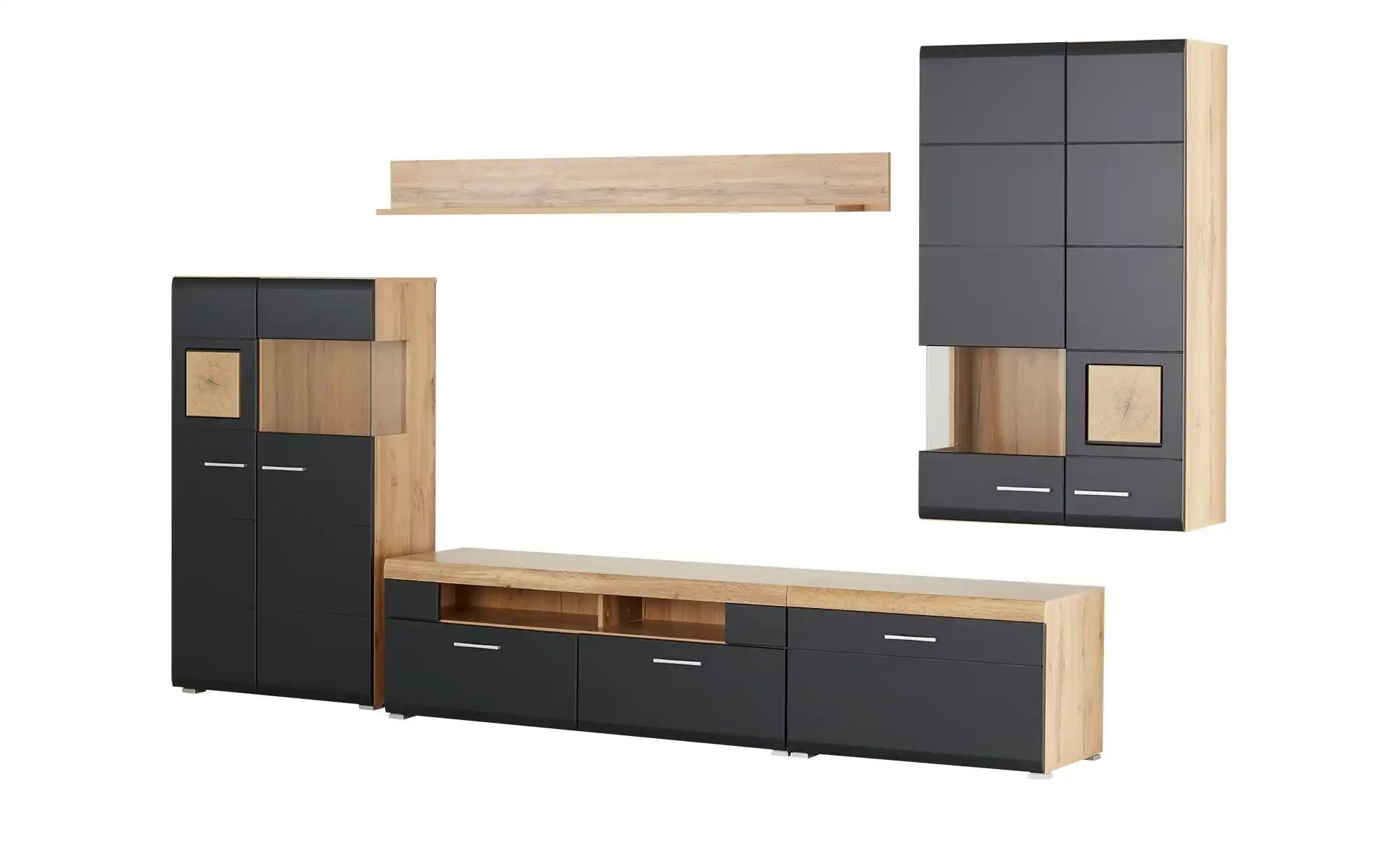 Wohnwand mit Beleuchtung Cortina ¦ schwarz ¦ Maße (cm): B: 320 H: 205 T: 47 günstig online kaufen