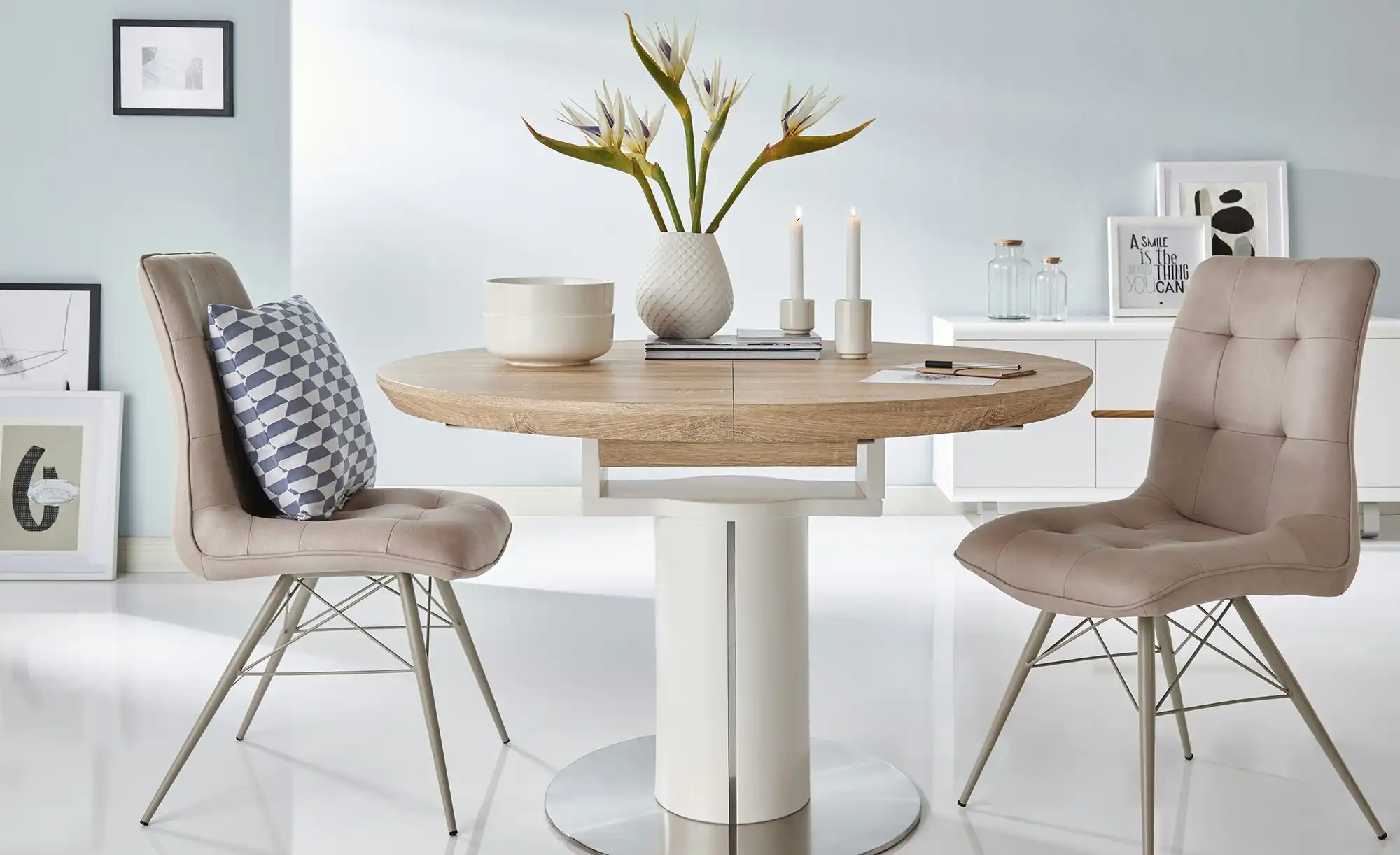 Höffner holzfarben Möbel | rund weiß Esstisch ausziehbar
