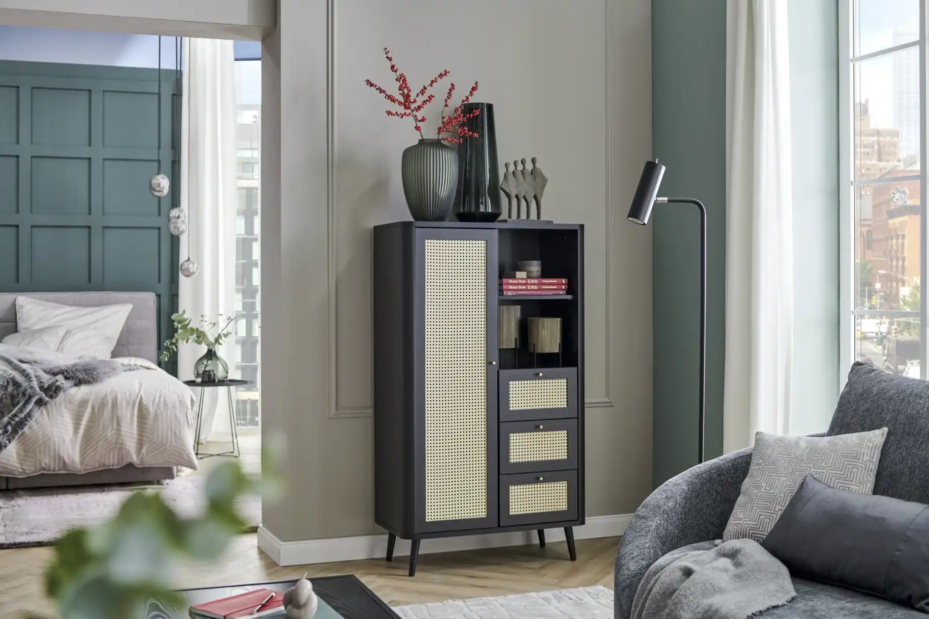 Thumbnail - Roomers Highboard Vienna Premium ¦ schwarz ¦ Maße (cm): B: 80,9 H: 138,6 T: 40.0 Kommoden & Sideboards > Highboards - H...