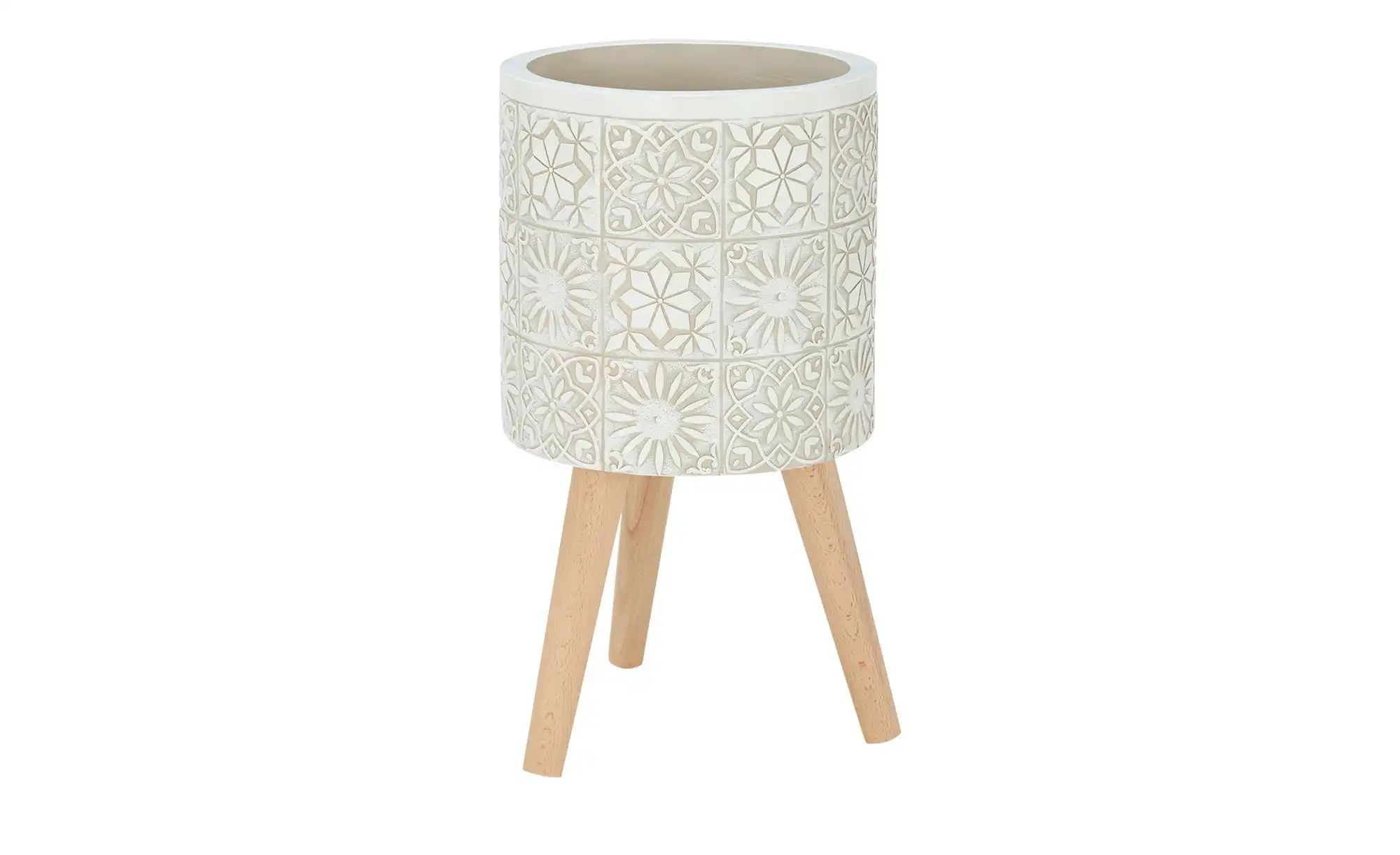 Übertopf auf Holzbeinen   ¦ creme ¦ Massivholz,Magnesia ¦ Maße (cm): H: 56 günstig online kaufen