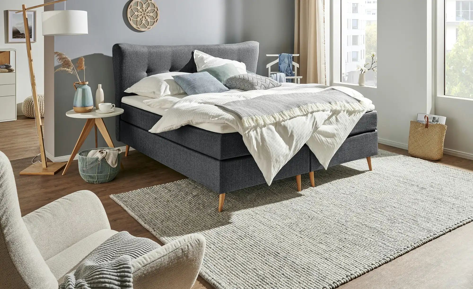 Boxspringbett  Ferill ¦ grau ¦ Maße (cm): B: 217 H: 122 Betten > Boxspringb günstig online kaufen