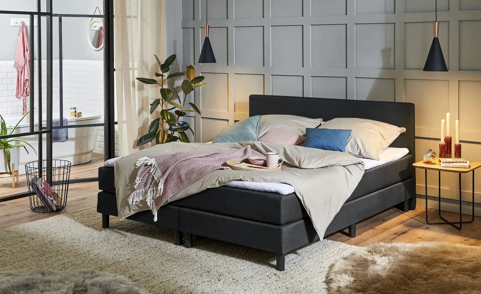 Boxspringbett  Cisano ¦ schwarz ¦ Maße (cm): B: 140 H: 91 Betten > Einzelbe günstig online kaufen