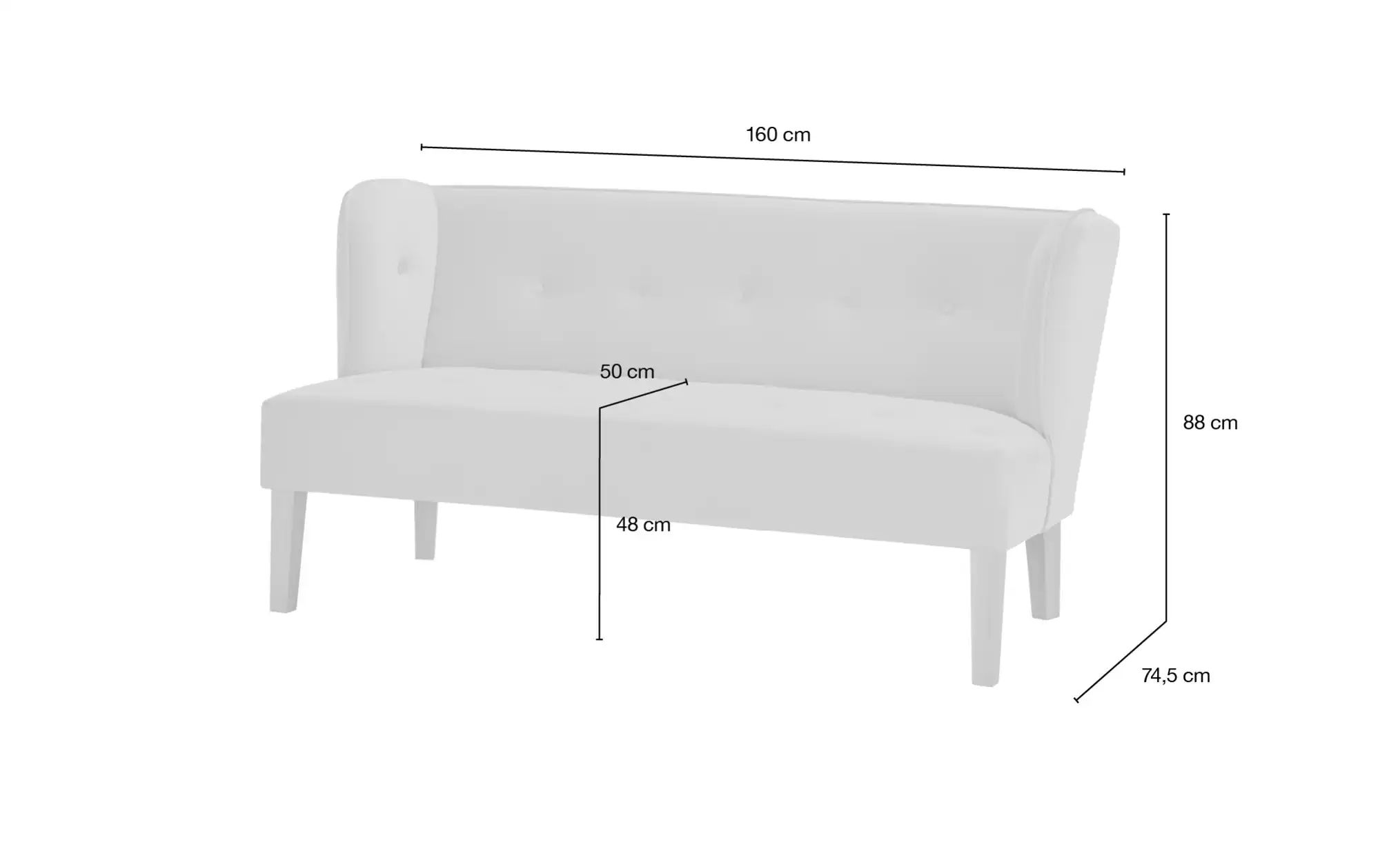 Thumbnail - switch Küchensofa  Astonia ¦ grau ¦ Maße (cm): B: 160 H: 88 T: 74.5 Bänke > Einzelbänke - Höffner