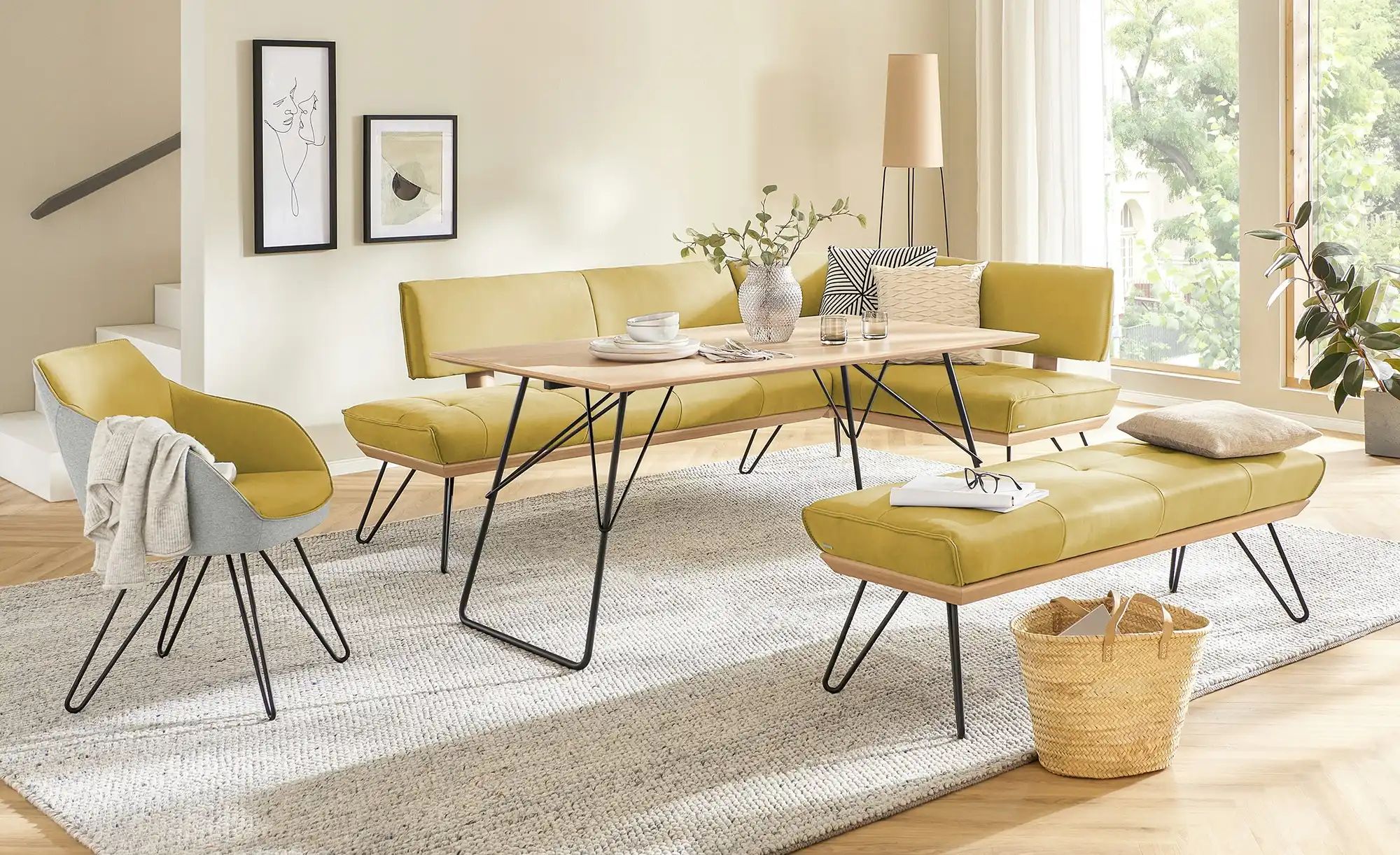 Thumbnail - KOINOR Hockerbank Leder Dining System 4 ¦ gelb ¦ Maße (cm): B: 170 H: 49 T: 54.0 Bänke > Einzelbänke - Höffner