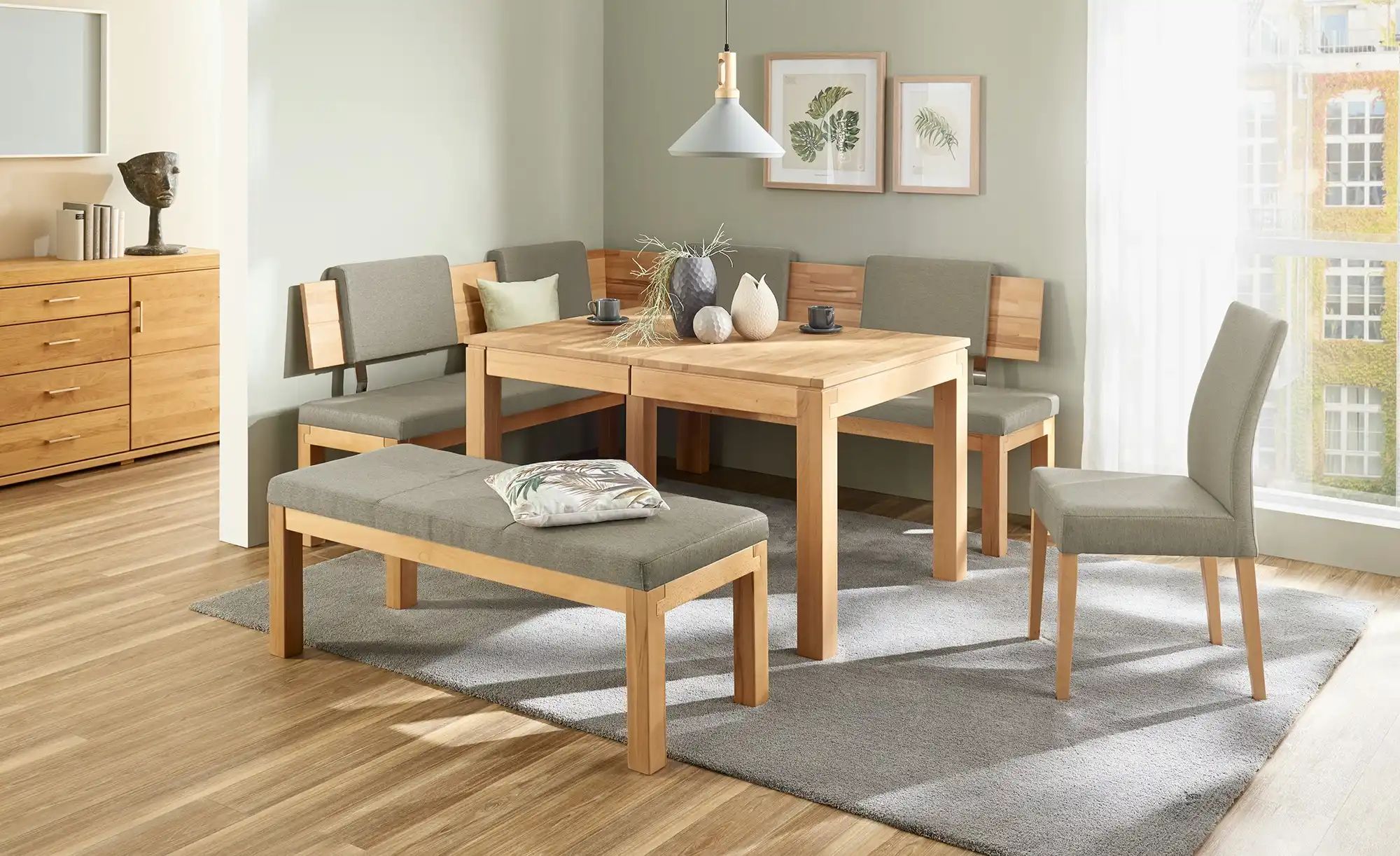 Woodford Eckbank  massiv Melia ¦ beige ¦ Maße (cm): H: 87 Bänke > Eckbänke günstig online kaufen