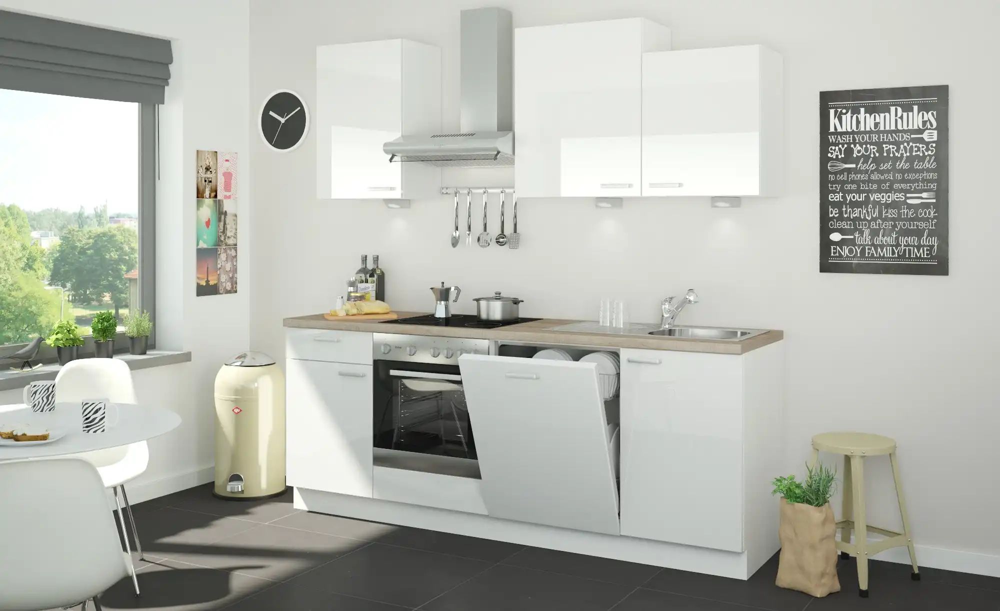 Küchenzeile mit Elektrogeräten  Erfurt ¦ weiß ¦ Maße (cm): B: 220 H: 222 T: günstig online kaufen