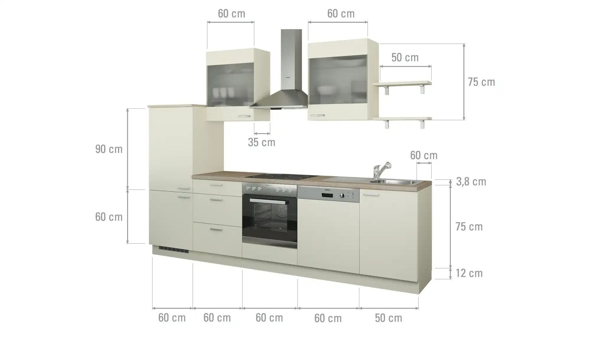 Küchenzeile ohne Elektrogeräte  Hamburg ¦ creme ¦ Maße (cm): B: 290 Küchen- günstig online kaufen