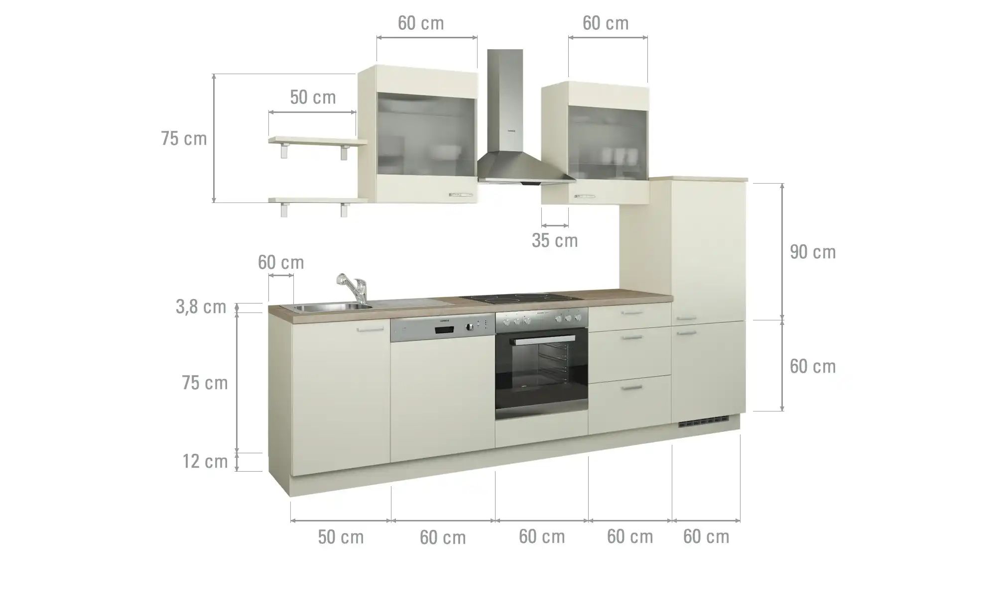 Küchenzeile ohne Elektrogeräte  Hamburg ¦ creme ¦ Maße (cm): B: 290 Küchen- günstig online kaufen