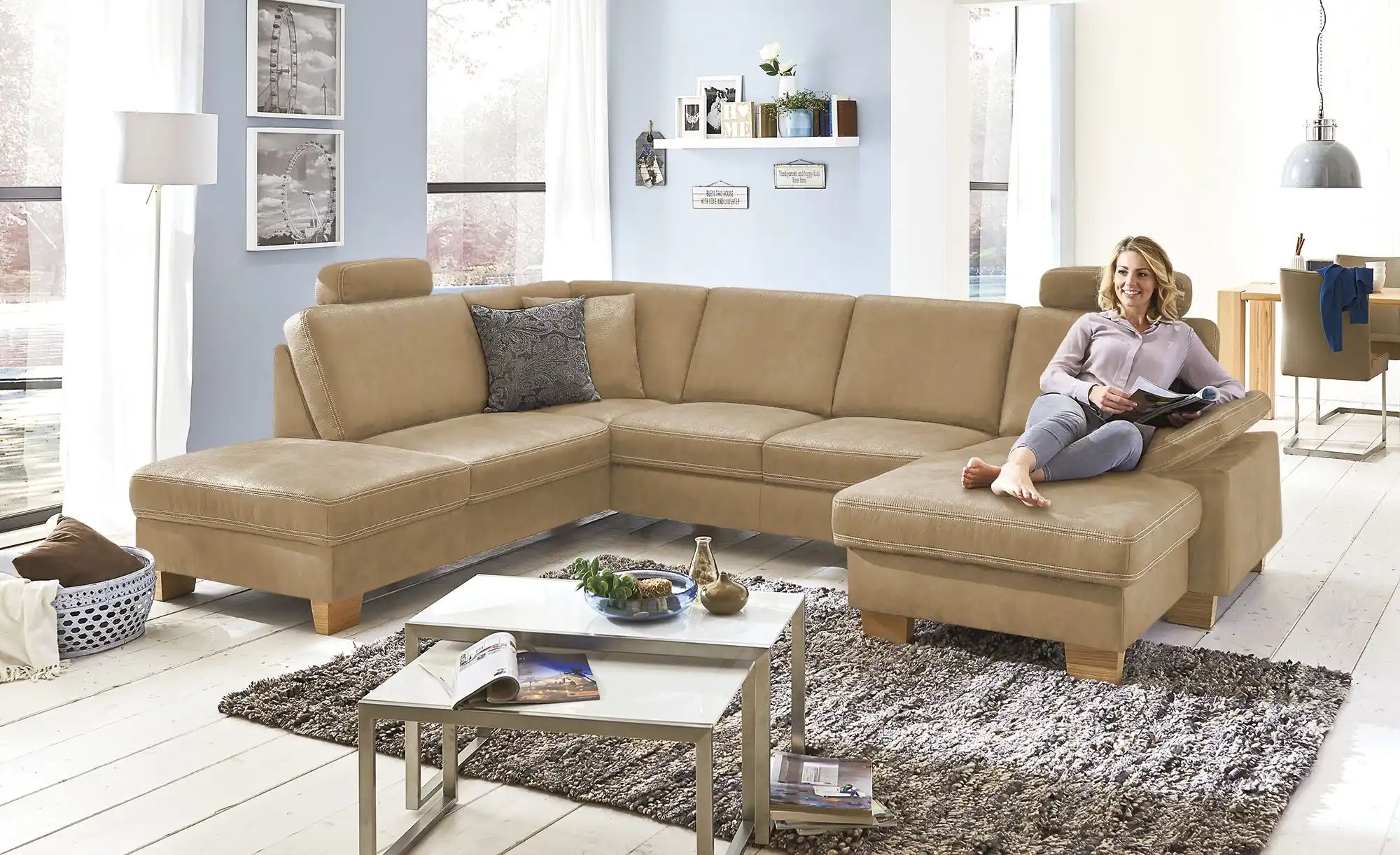 meinSofa Wohnlandschaft  Kunstleder Samu ¦ beige ¦ Maße (cm): B: 316 H: 90 günstig online kaufen