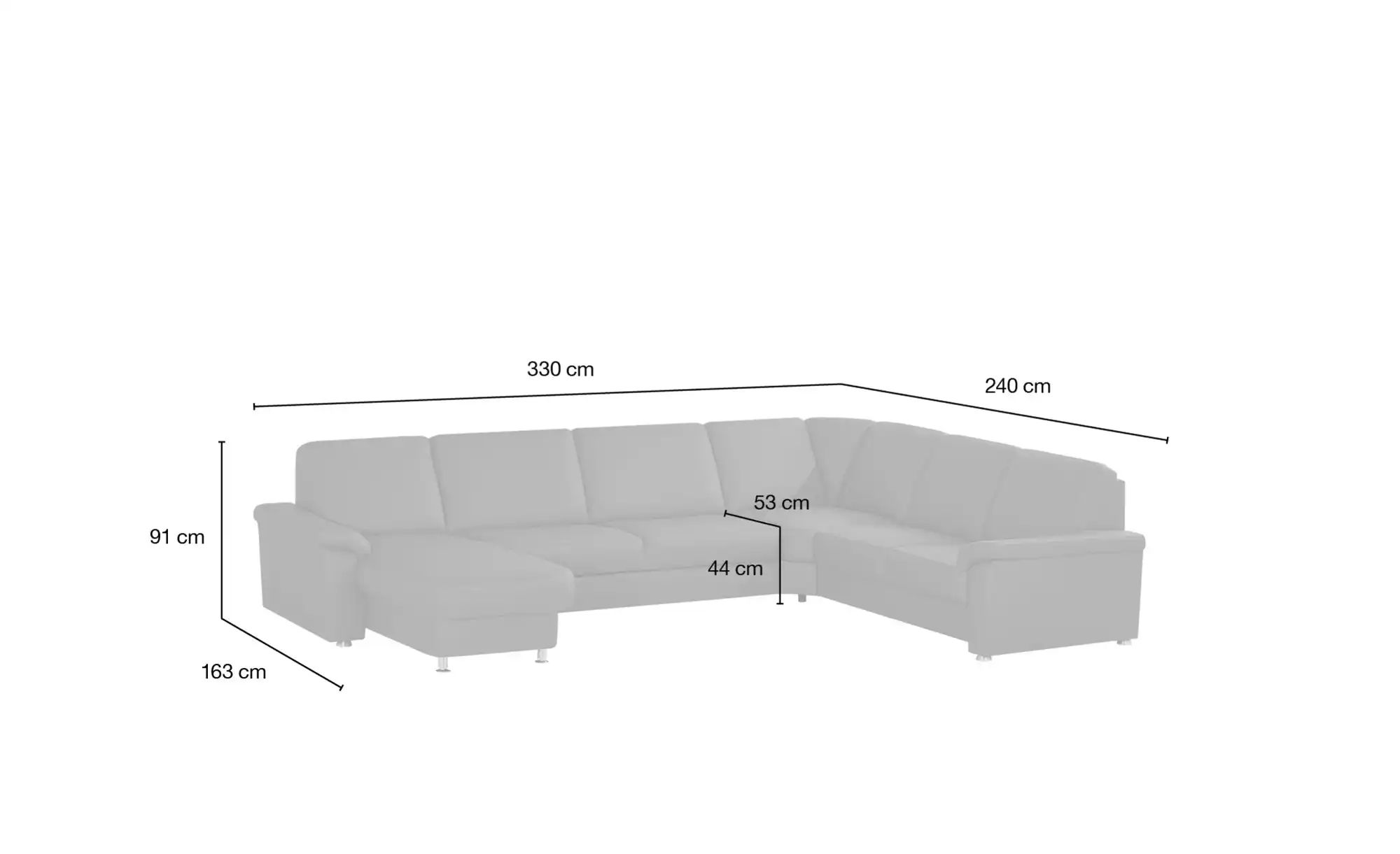 Thumbnail - meinSofa Wohnlandschaft Leder Carolin ¦ grau ¦ Maße (cm): B: 330 H: 91 T: 240.0 Polstermöbel > Sofas > Wohnlandschaften ...