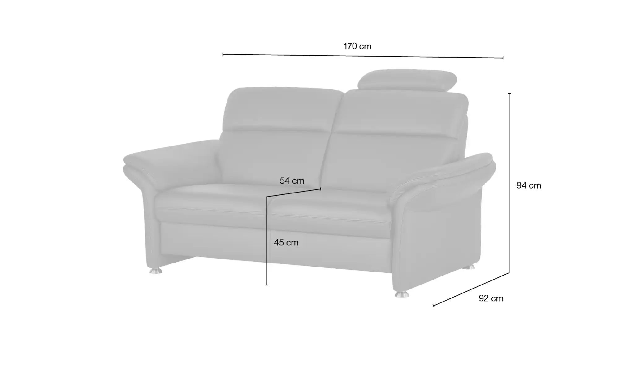 Thumbnail - meinSofa Einzelsofa Leder Manon ¦ schwarz ¦ Maße (cm): B: 170 H: 94 T: 92.0 Polstermöbel > Sofas > 2-Sitzer - Höffner