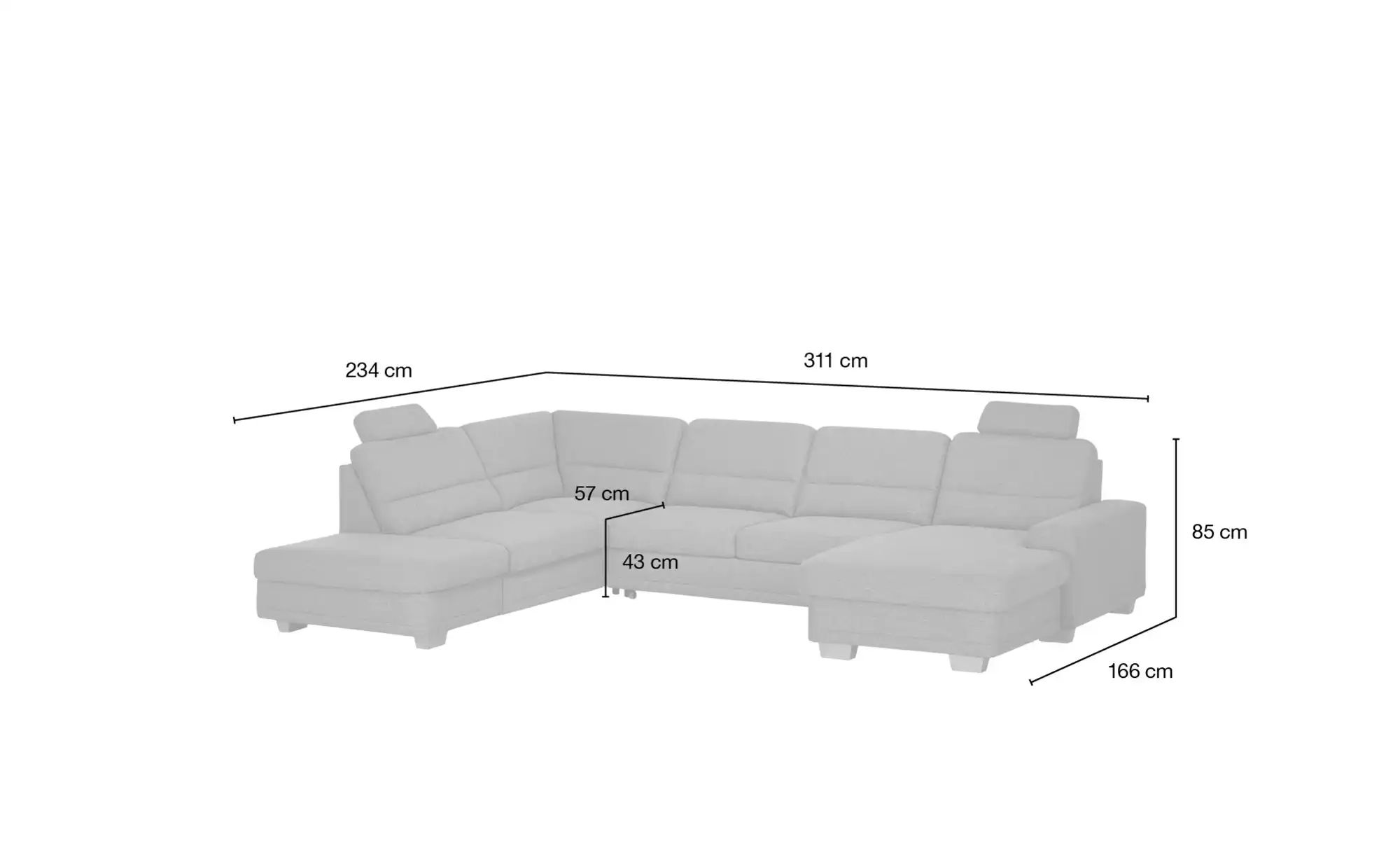 Thumbnail - meinSofa Wohnlandschaft  Marc ¦ grau ¦ Maße (cm): B: 311 H: 85 T: 234.0 Polstermöbel > Sofas > Schlafsofas - Höffner