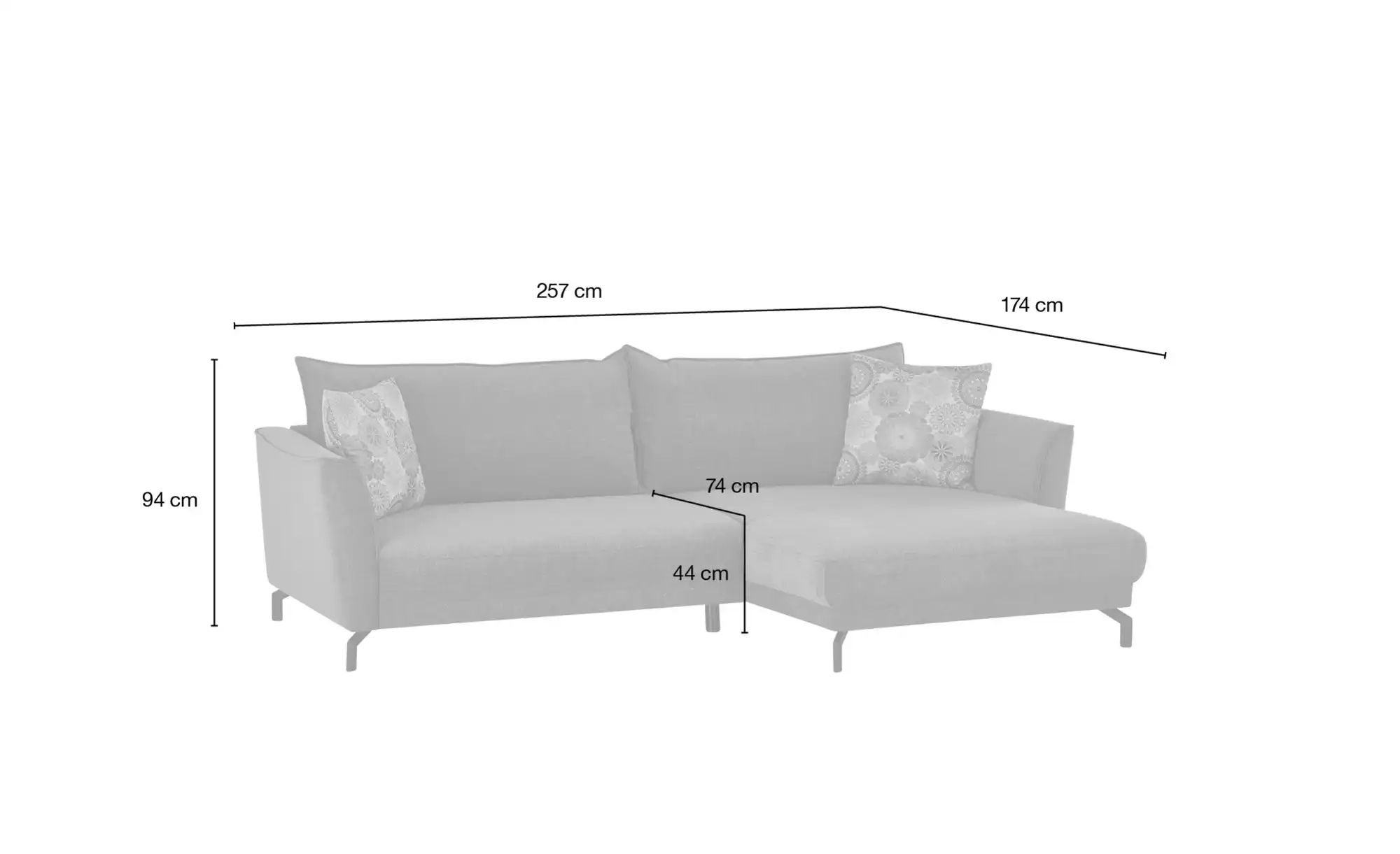 bobb Ecksofa  Yolanda ¦ grau ¦ Maße (cm): B: 257 H: 94 T: 174 Polstermöbel günstig online kaufen