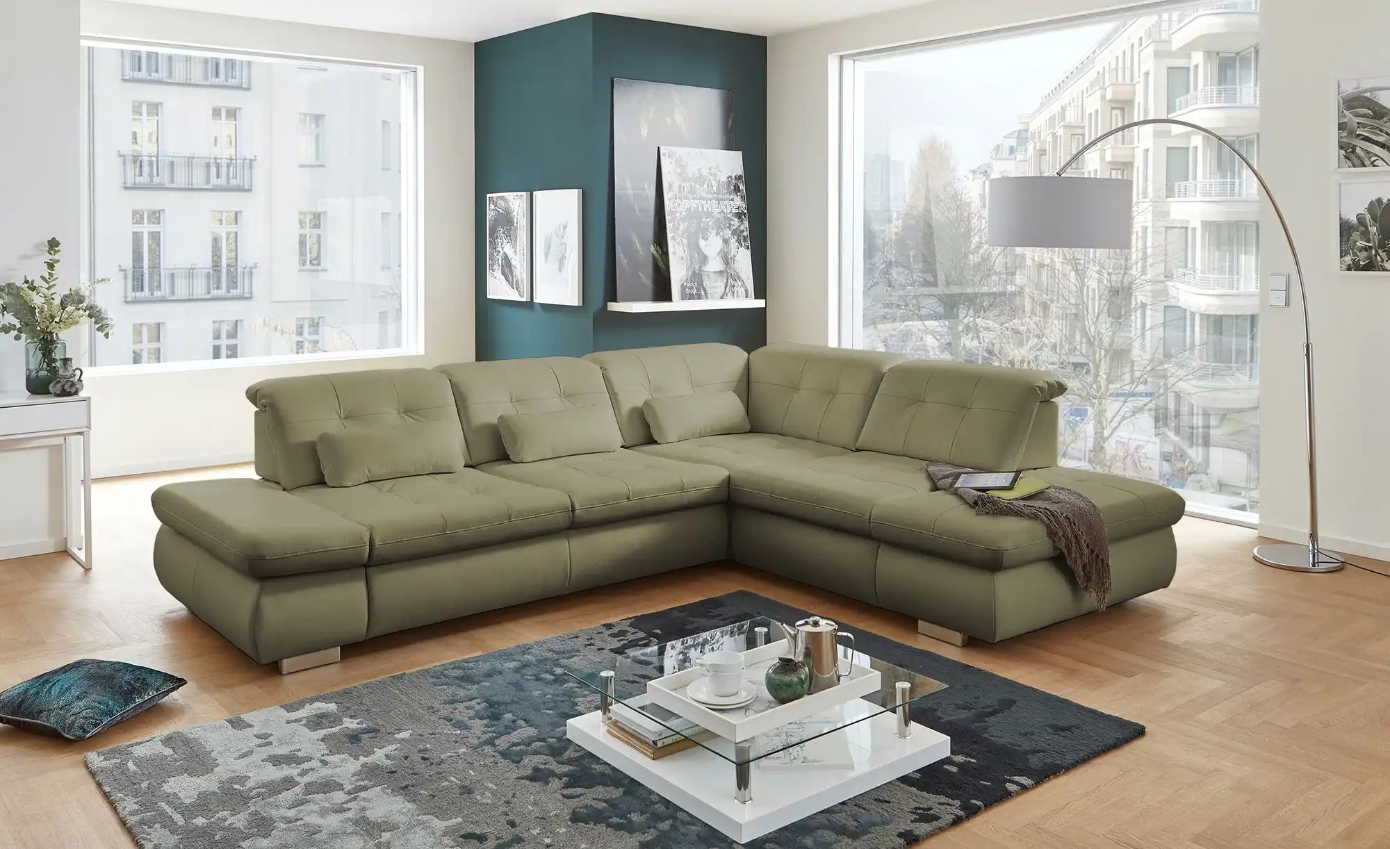 Lounge Collection Ecksofa Leder  Spencer ¦ grün ¦ Maße (cm): B: 323 H: 102 günstig online kaufen