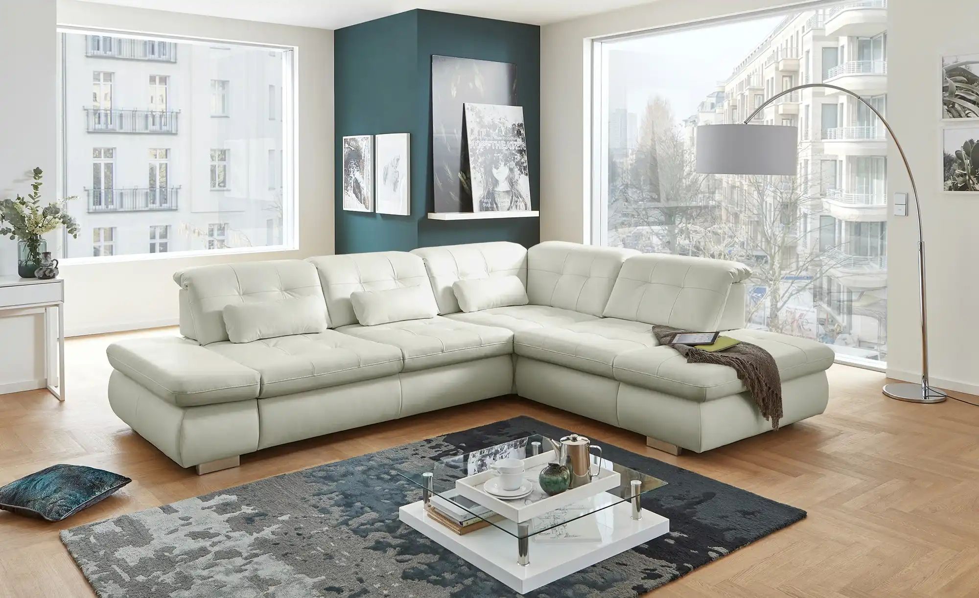 Lounge Collection Ecksofa Leder  Spencer ¦ grau ¦ Maße (cm): B: 323 H: 102 günstig online kaufen